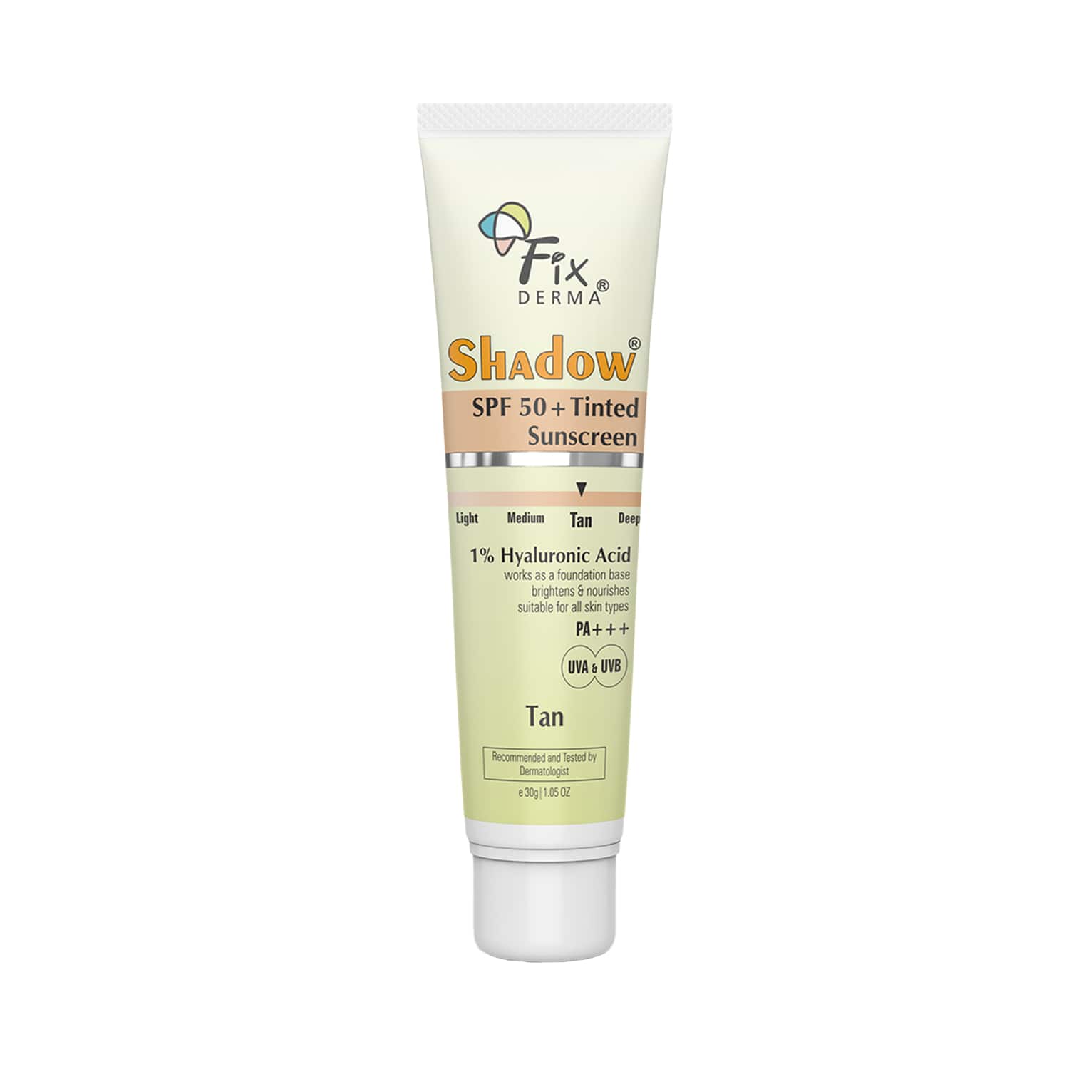 Fixderma | Fixderma Shadow Tinted Sunscreen Tan SPF 50 PA+++ - UVA & UVB Protection, All Skin Types (30 g)