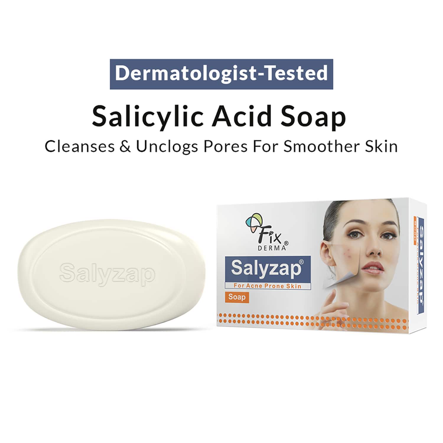 Fixderma | Fixderma Salyzap Soap with Salicylic Acid, Tea Tree Oil & Vitamin E (75g)