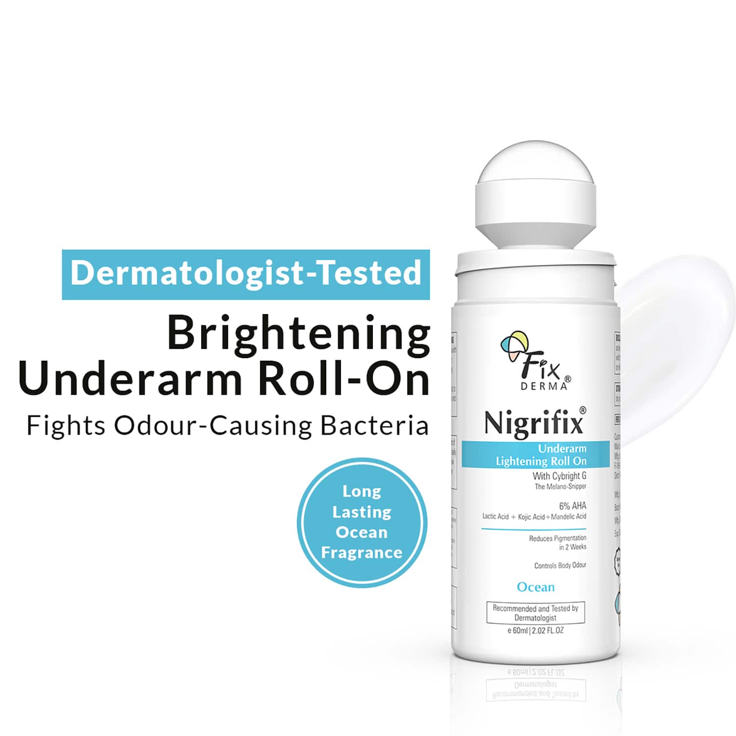 Fixderma | Fixderma Nigrifix Underarm Ocean Roll on With 6% AHA, Lactic Acid & 1% Mandelic Acid Deodorant (60ml)
