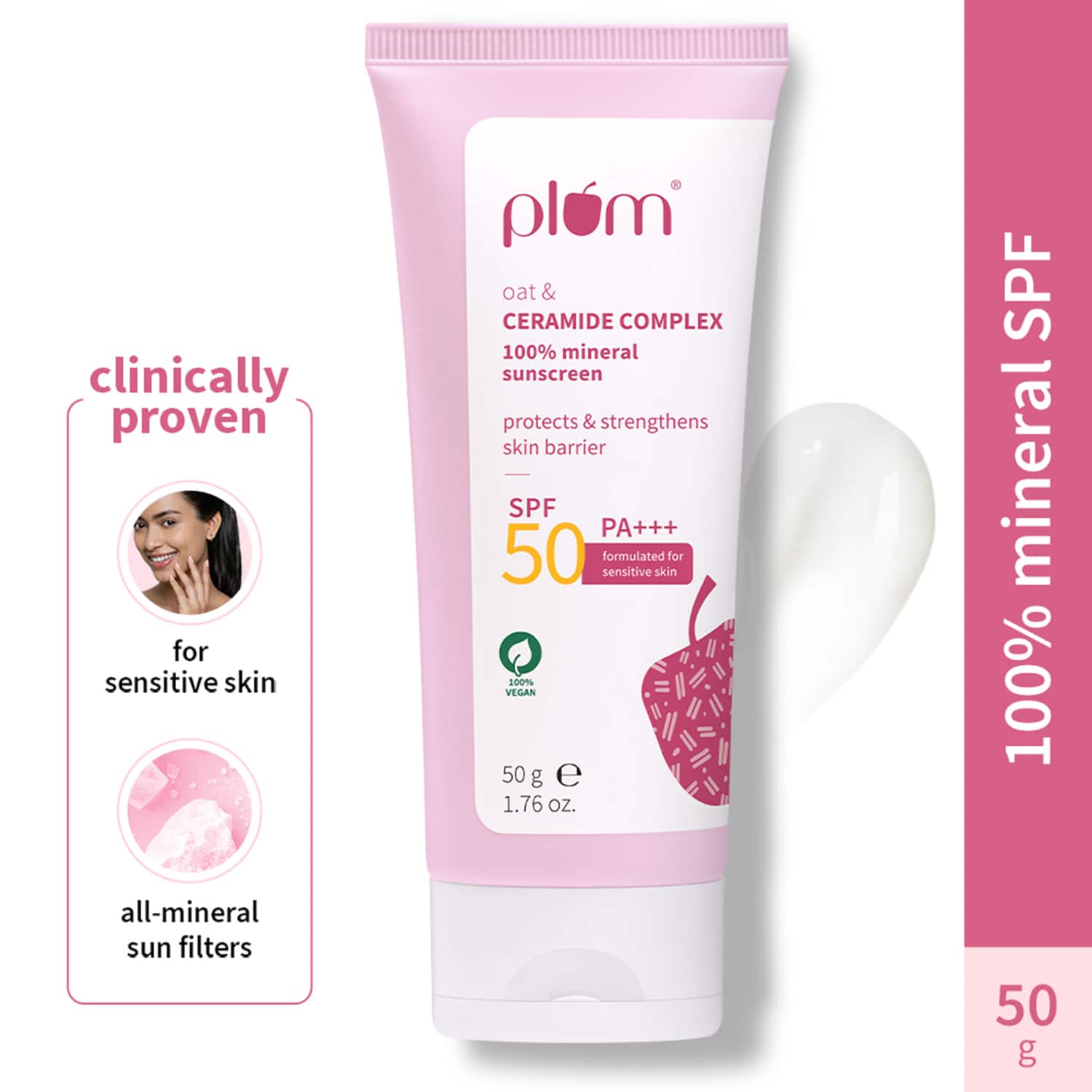 Plum | Plum Oat & Ceramide Complex 100% Mineral SPF 50 PA+++ sunscreen For Sensitive Skin Non-Oily (50 g)
