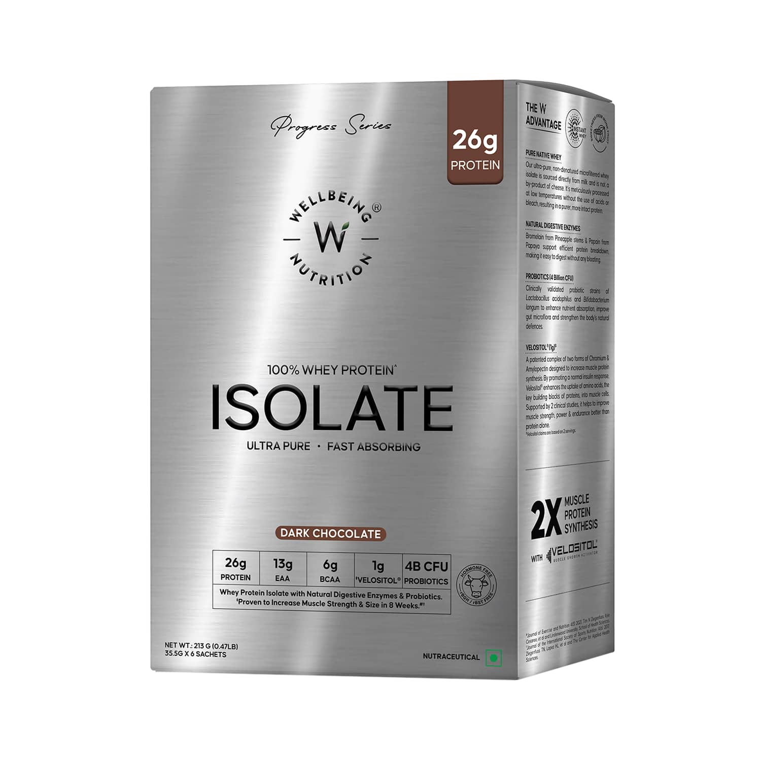 Wellbeing Nutrition | Wellbeing Nutrition Whey Protein Isolate 26g Protein 4B CFU Probiotics Dark Chocolate (6 pcs)