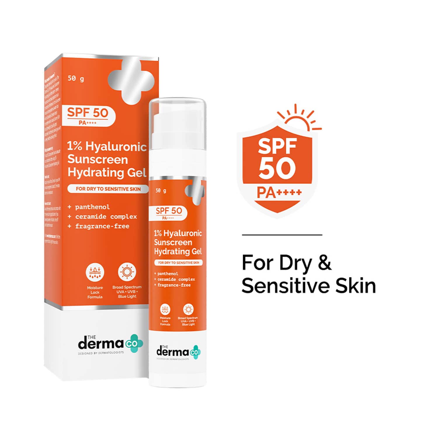 The Derma Co | The Derma Co1% Hyaluronic Sunscreen Hydrating Gel SPF 50 PA ++++ for Sensitive Skin (50 g)