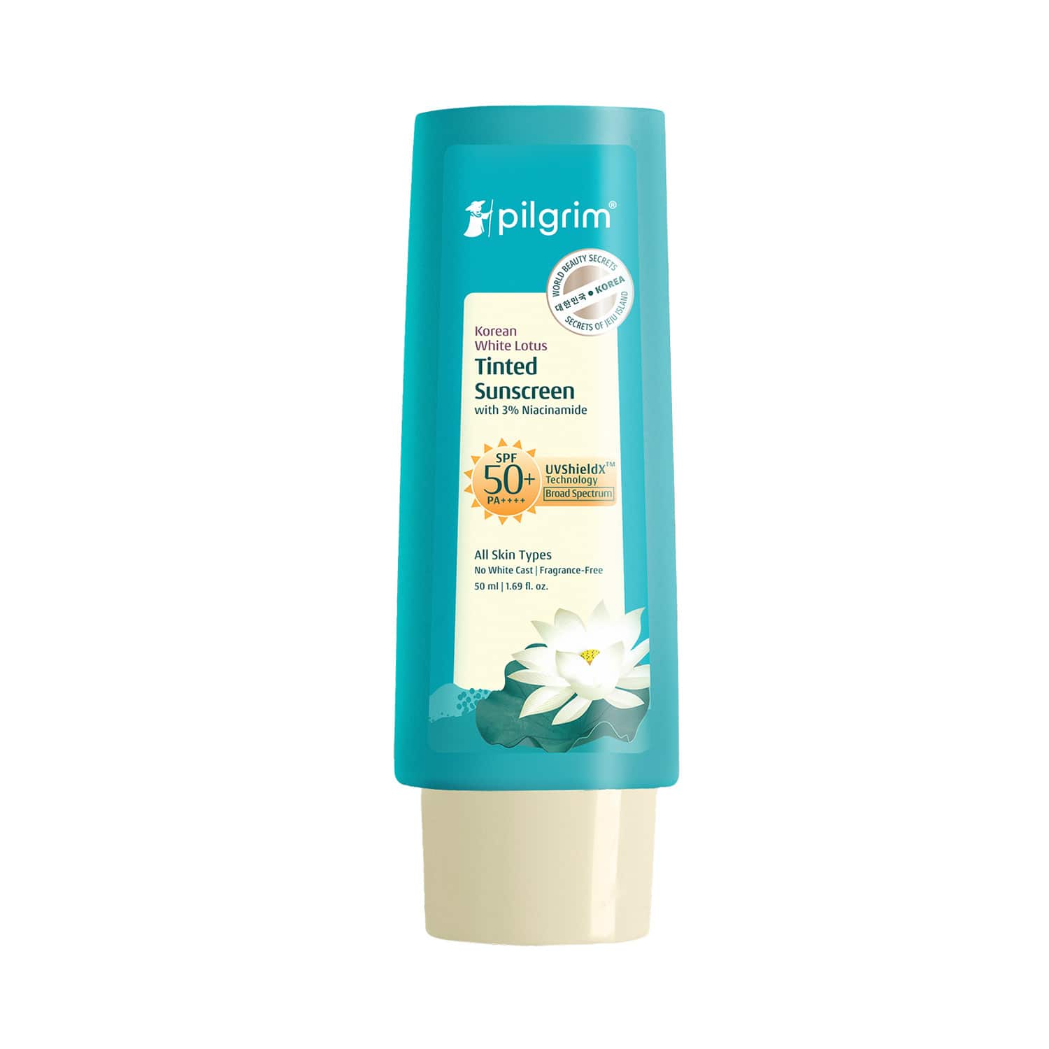 Pilgrim | Pilgrim Korean White Lotus Tinted Sunscreen SPF 50+ PA++++ with 3% Niacinamide (50 ml)