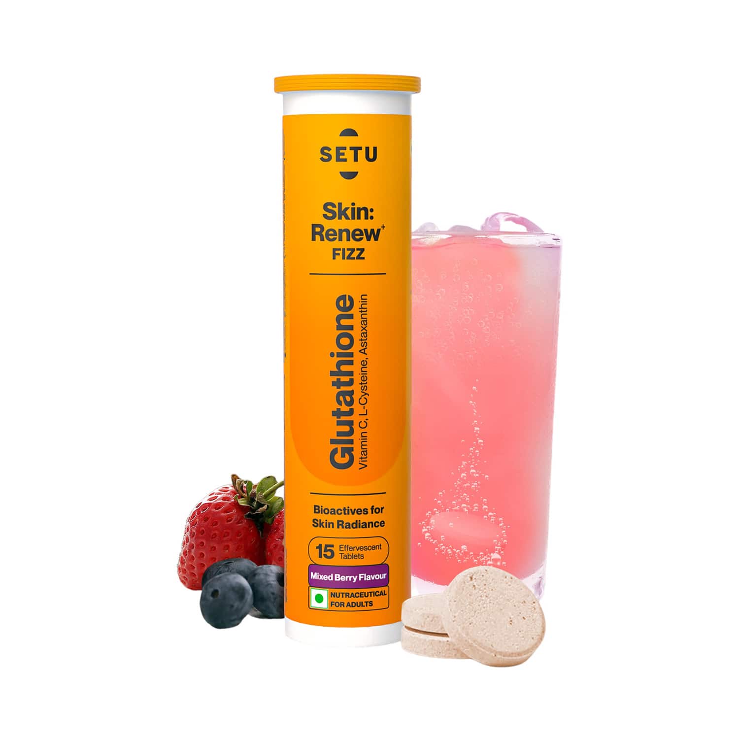 Setu | Setu Skin Renew L-Glutathione Tablets with Vitamin C for Glowing Skin - Mixed Berry (15 Tablets)