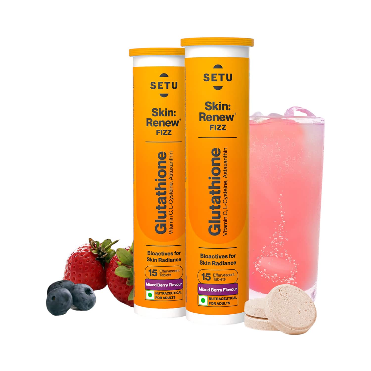 Setu | Setu Skin Renew L-Glutathione Tablets with Vitamin C for Glowing Skin - Mixed Berry (30 Tablets)