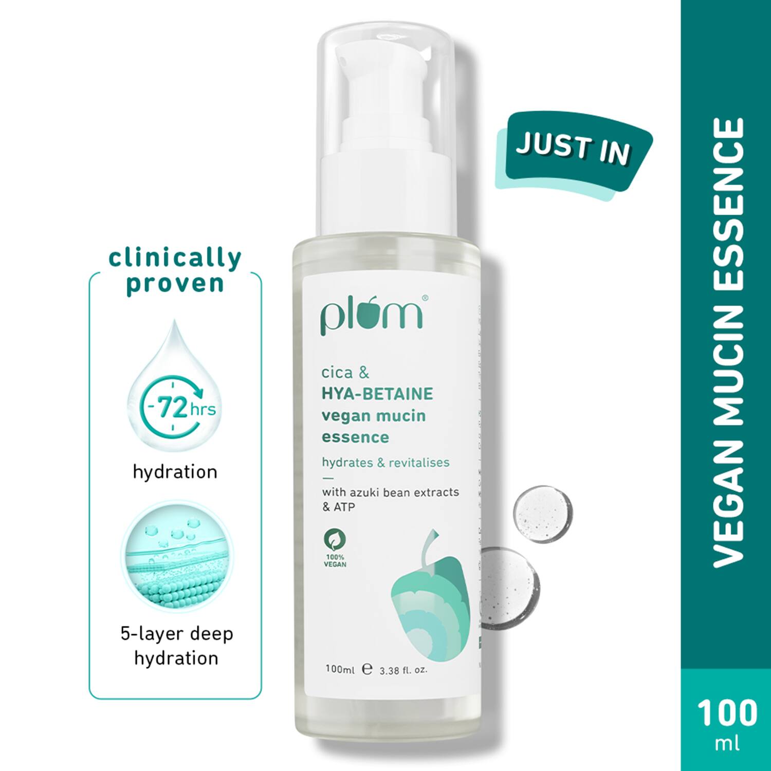 Plum | Plum Cica & Hya-Betaine Vegan Mucin Essence with Azuki Bean Extracts & ATP (100 ml)