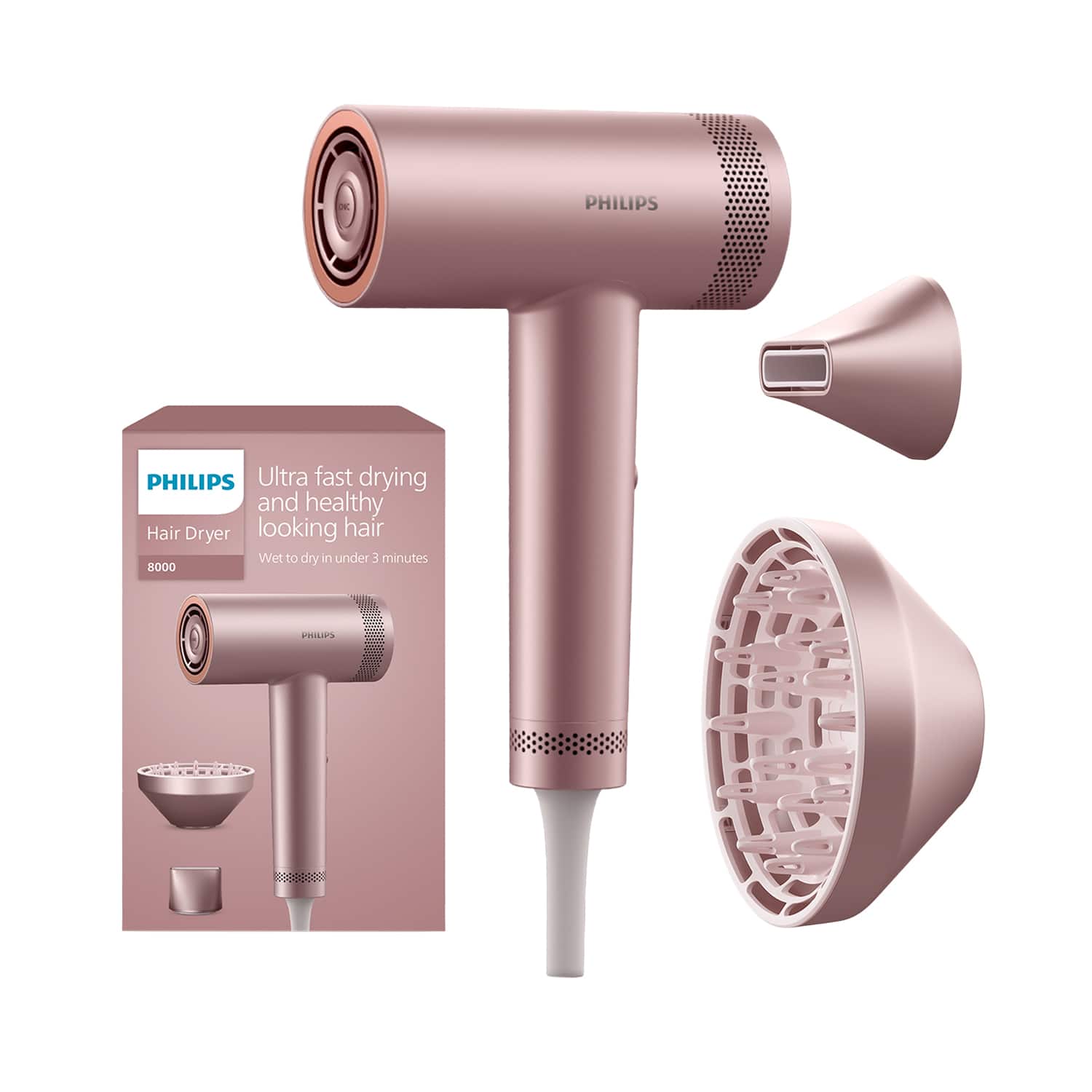 Philips | Philips BLDC Hydrating Hair Dryer Retain 100% Hair Strength with 2 Magnetic Attachment BHD837/10