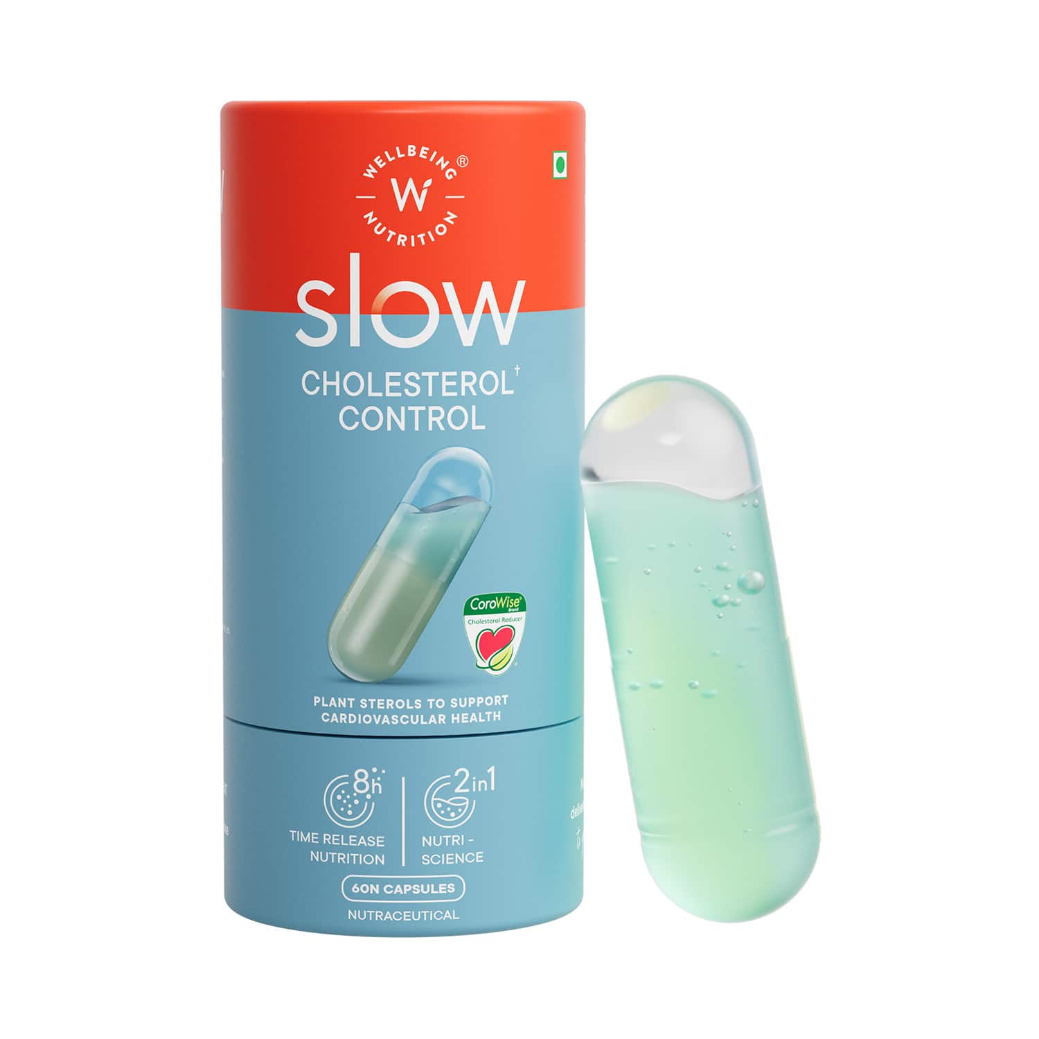 Wellbeing Nutrition | Wellbeing Nutrition Slow Cholesterol Control with Clinically Proven Corowise & Vegapure (60 Capsule)