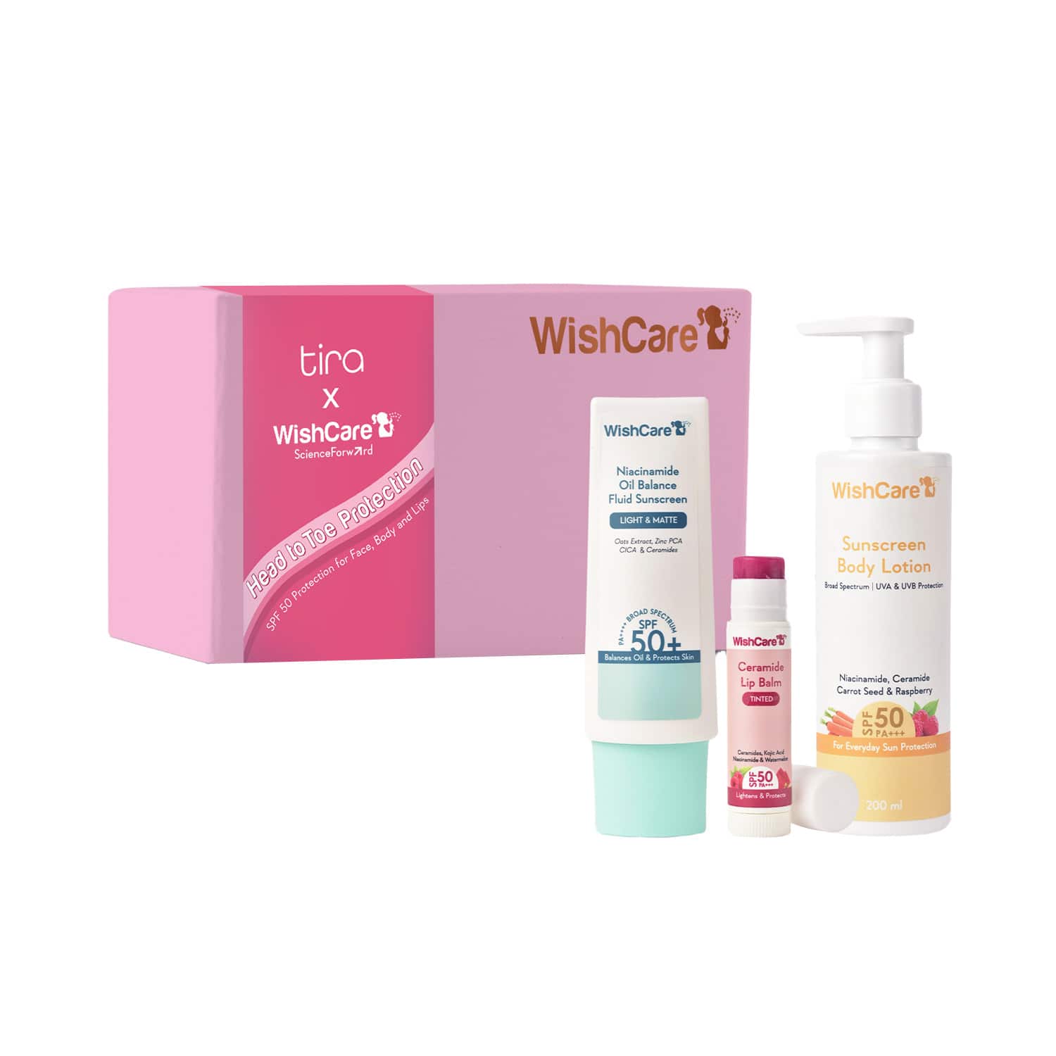 WishCare | WishCare Head To Toe Sun Protection Kit with Ceramide Lip Balm SPF 50 PA+++