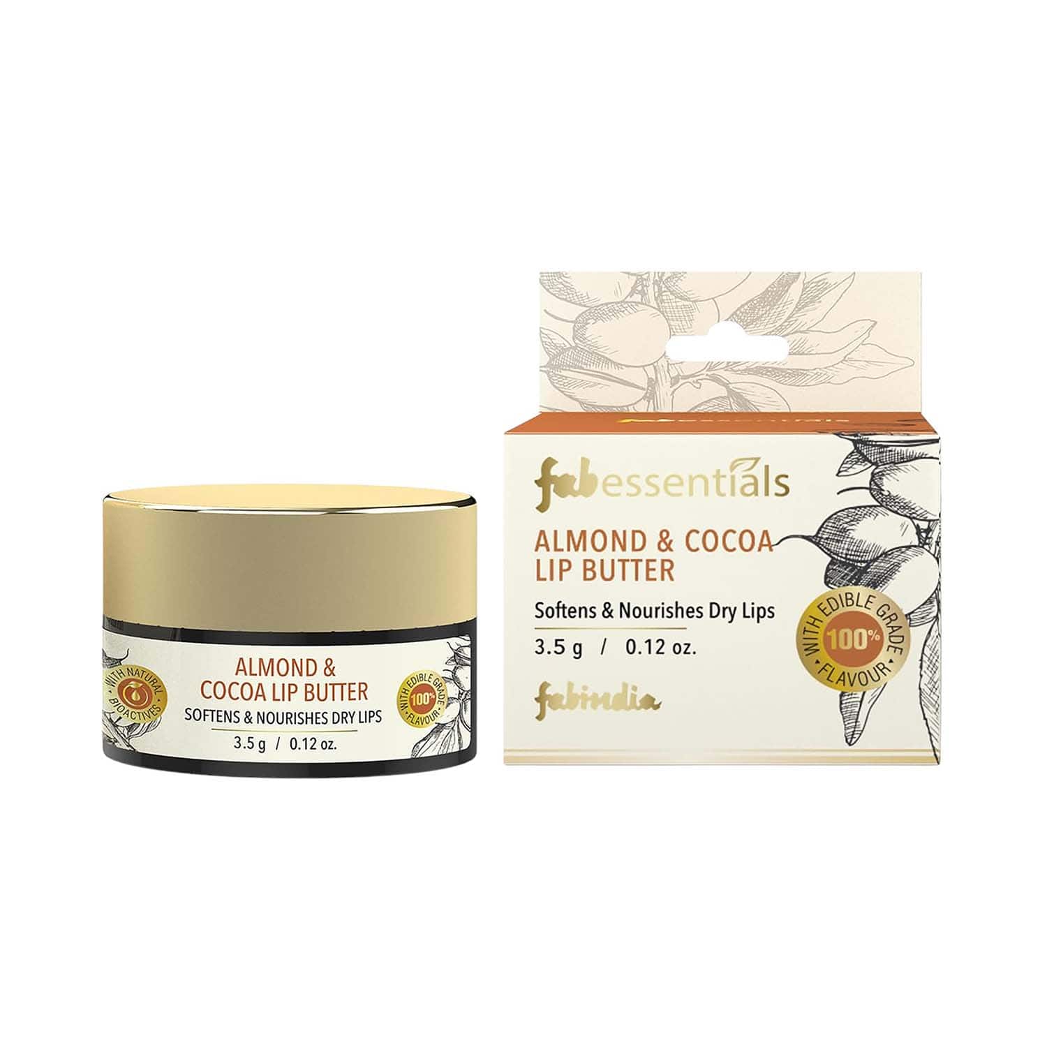 Fabessentials by Fabindia | Fabessentials by Fabindia Almond & Cocoa Lip Butter for Chapped Lips (3.5 g)