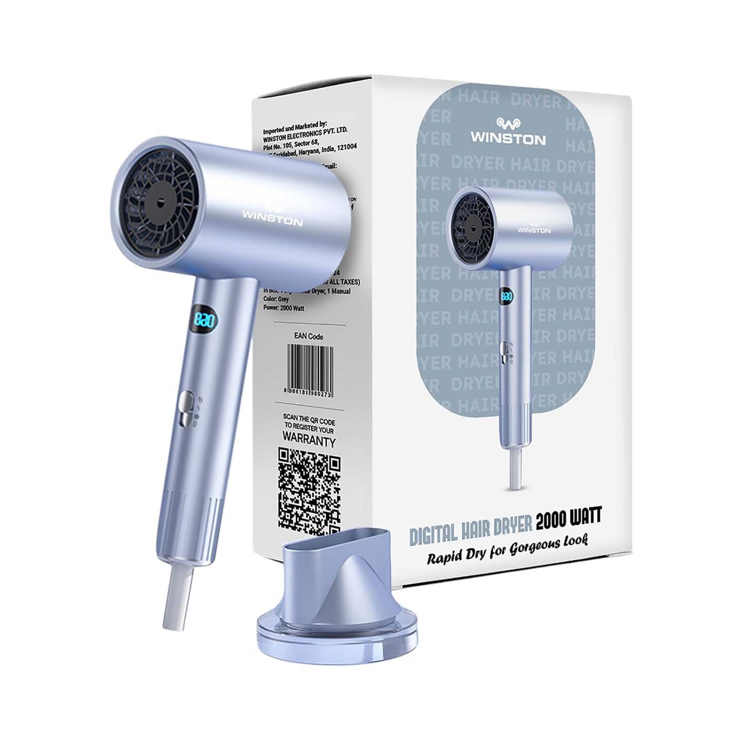 WINSTON | Winston Digital Smart Ionic Hair Dryer 2000W - Ice Blue