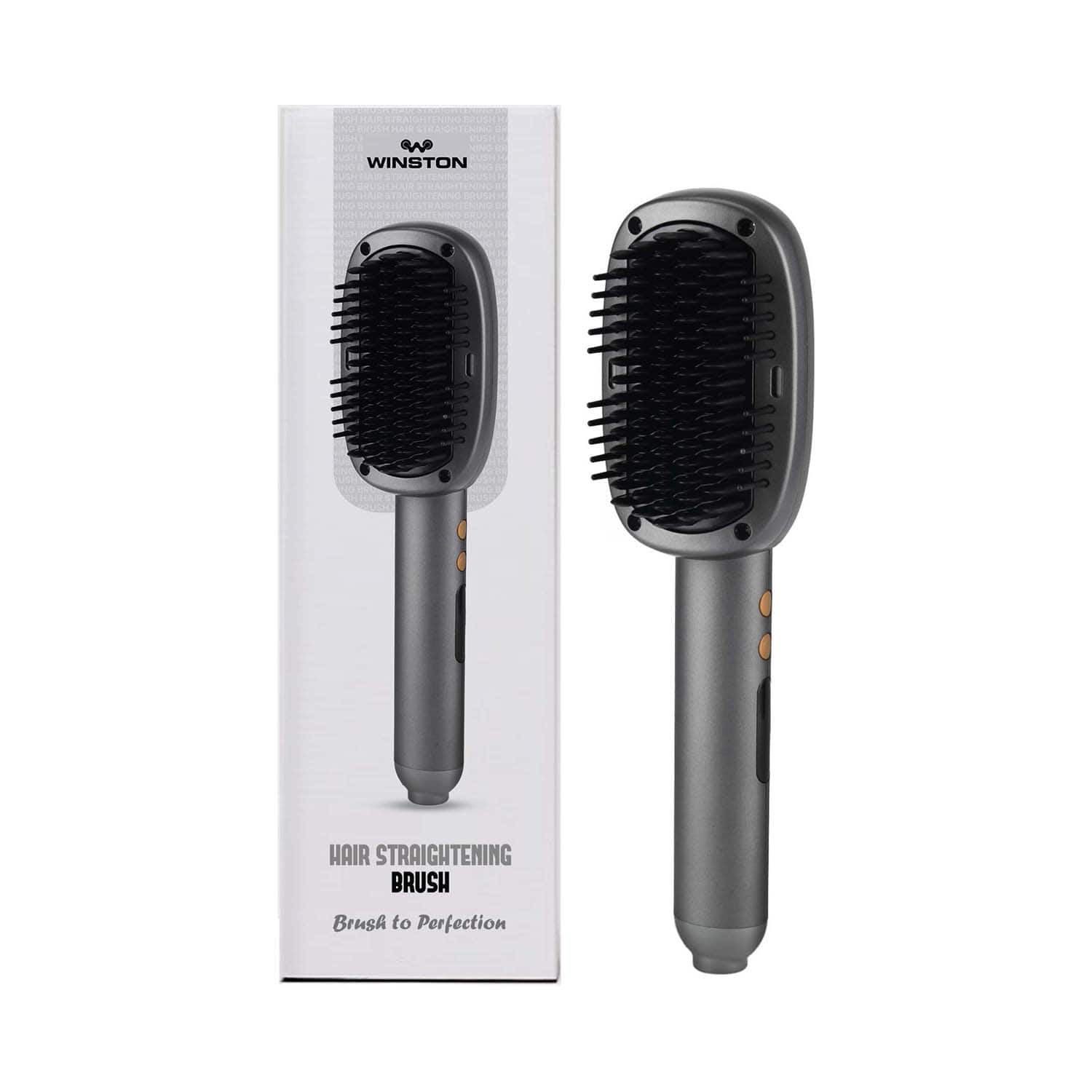 WINSTON | Winston Hair Straightener Brush with Ceramic Coated Anti-Burn Bristles - Grey