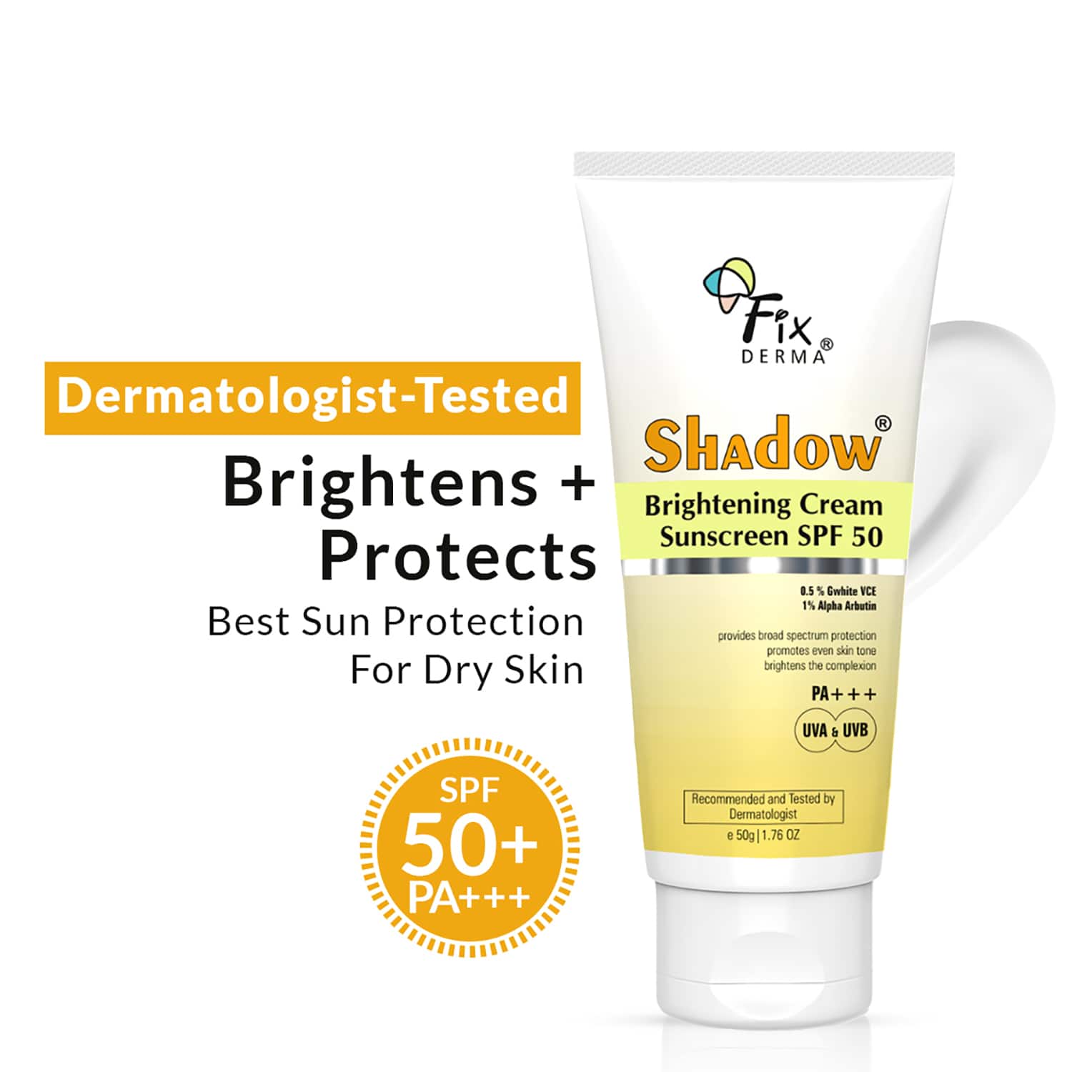 Fixderma | Fixderma Fixderma Shadow Brightening Cream Sunscreen SPF50 PA+++ UVA/UVB,Reduce Tan & Brightens (50g)