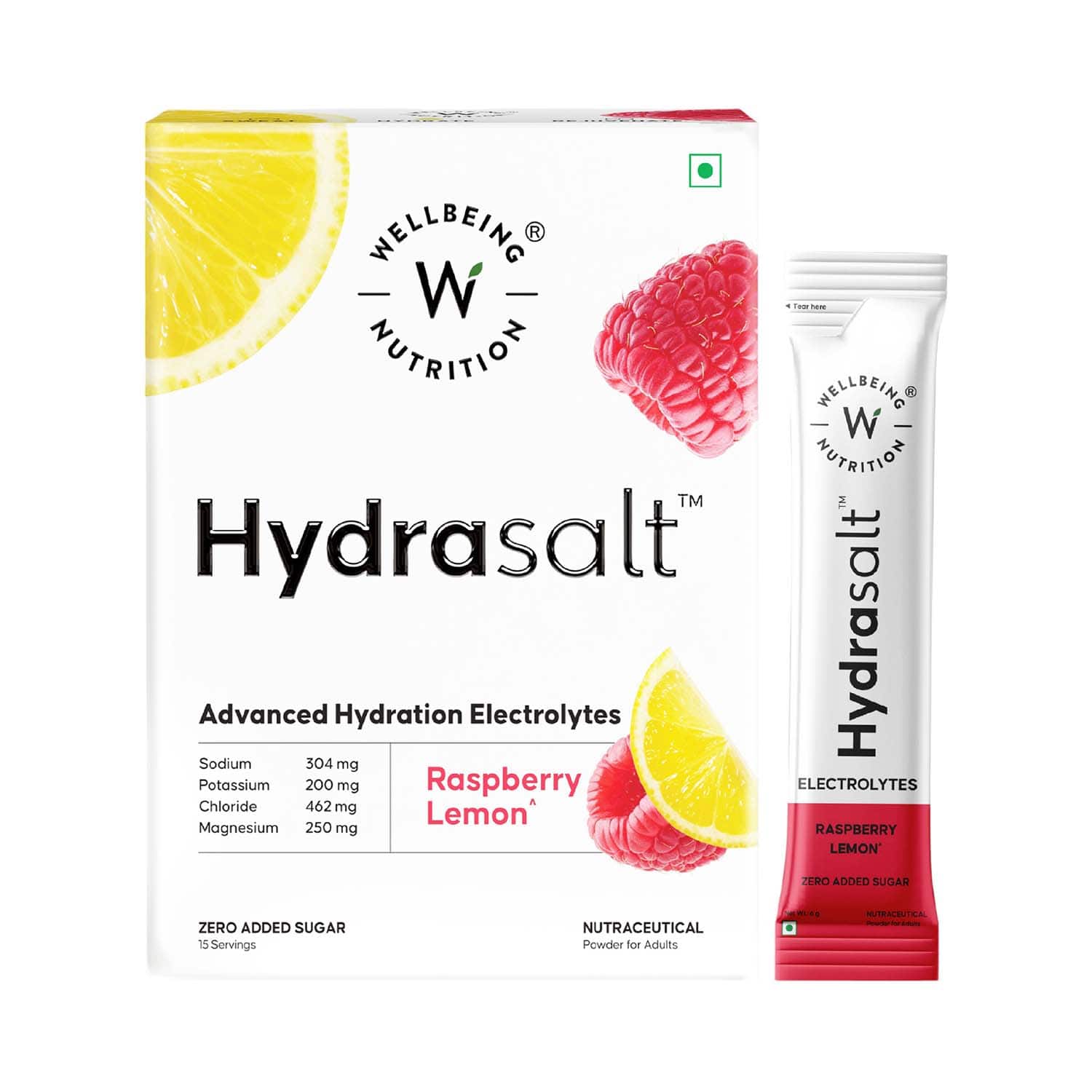 Wellbeing Nutrition | Wellbeing Nutrition HydraSalt Electrolyte Drink Raspberry Lemon Flavor Pack of 15 (90 g)