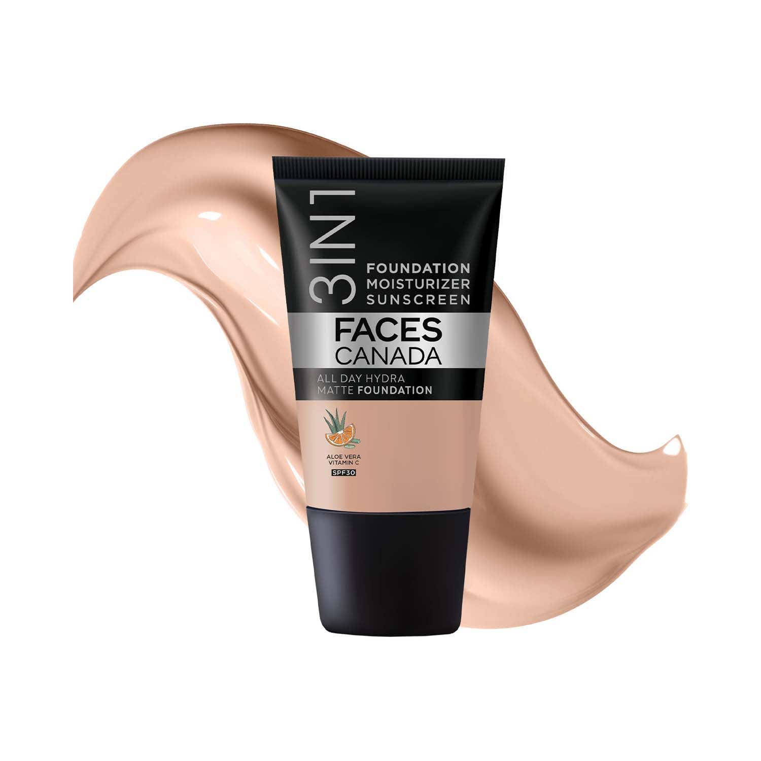 Faces Canada | Faces Canada 3In1 All Day Hydra Matte Foundation + Moisturizer + Spf 30 - Warm Natural 021 (18 ml)