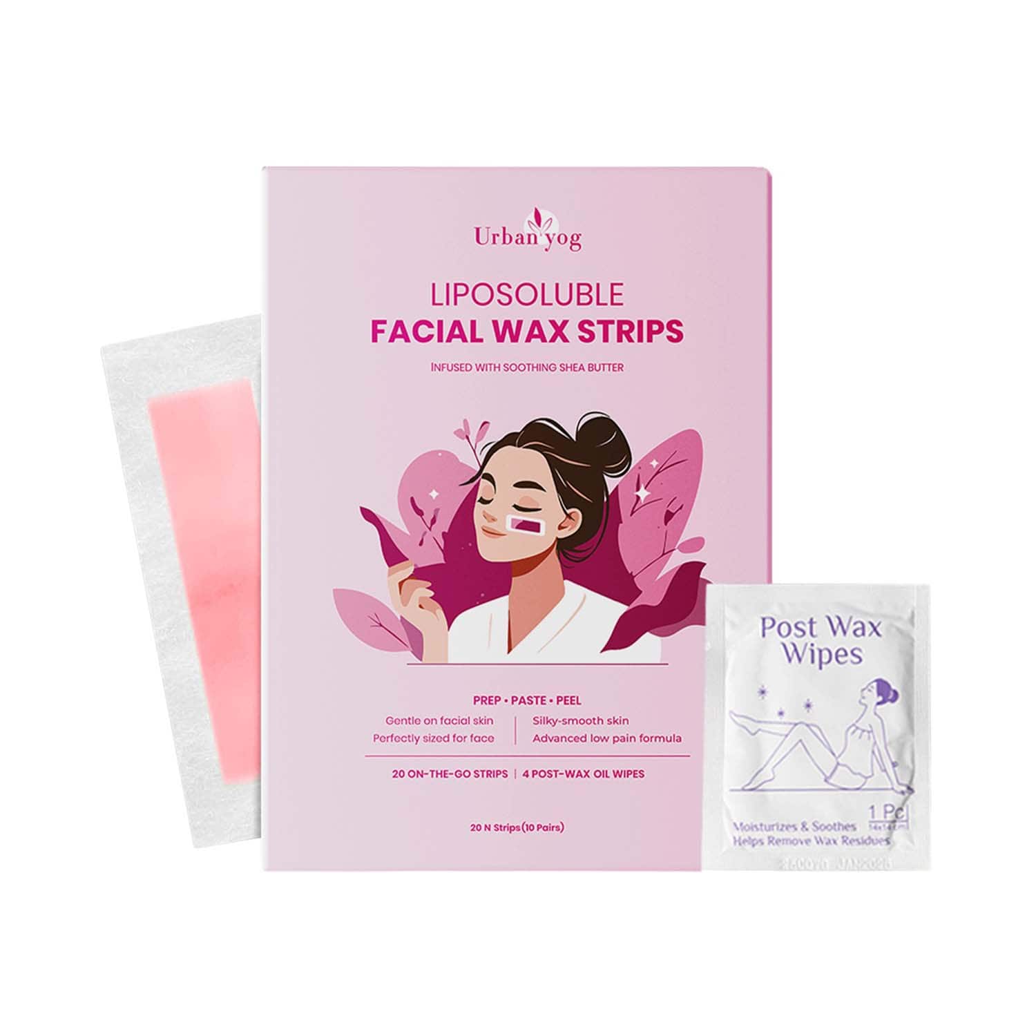 Urban Yog | Urban Yog Liposoluble Facial Wax Strips 20 Strips+4 Post-Wax Wipes (30 g)