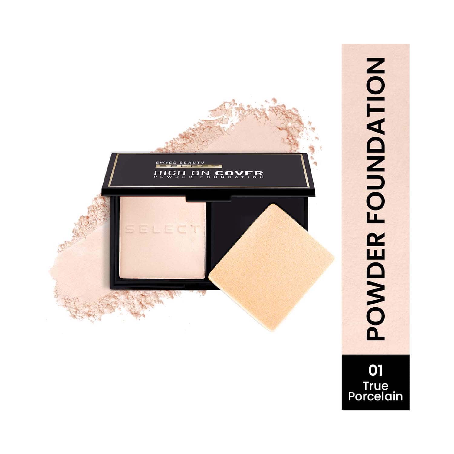 Swiss Beauty | Swiss Beauty Select High On Cover Powder Foundation with Sponge - 1-True Porcelain (5.5 g)