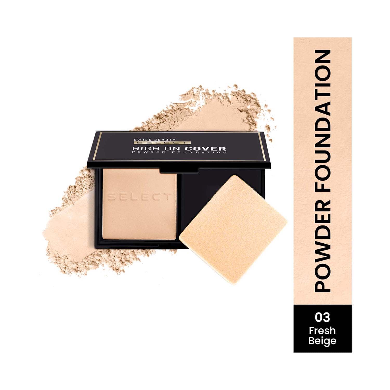Swiss Beauty | Swiss Beauty Select High On Cover Powder Foundation with Sponge - 3-Fresh Beige (5.5 g)