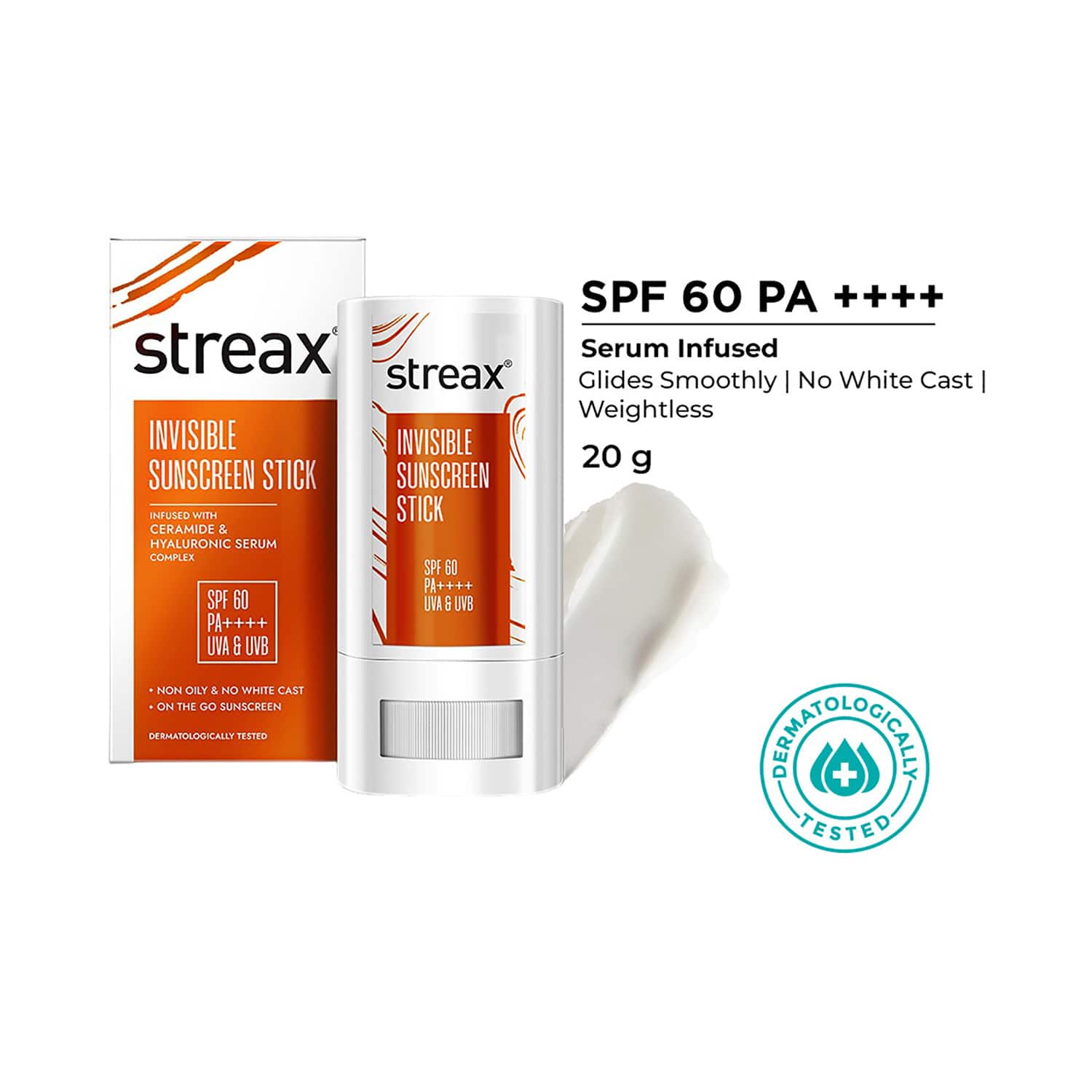 Streax | Streax Invisible Sunscreen Stick SPF 60 PA++++ (20 g)