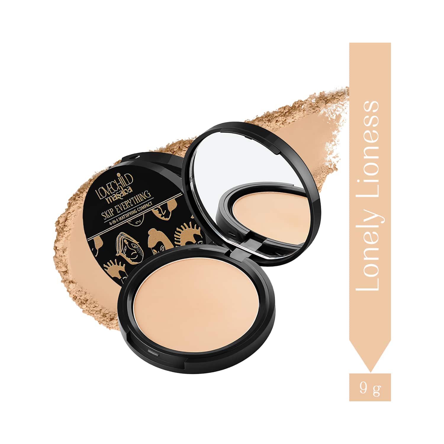 LoveChild Masaba | LoveChild Masaba Skip Everything 4-In-1 Mattifying Compact - Lonely Lioness (9 g)