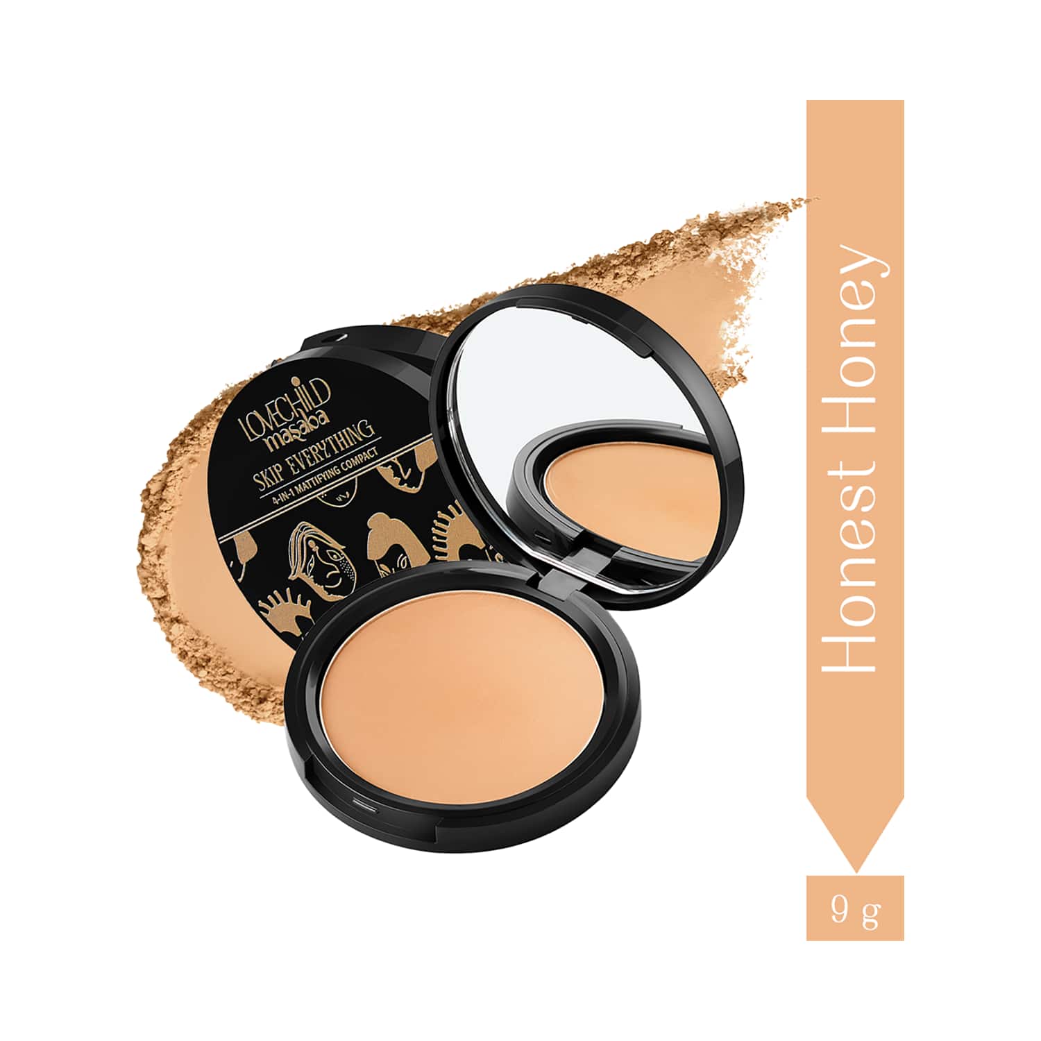 LoveChild Masaba | LoveChild Masaba Skip Everything 4-In-1 Mattifying Compact - Honest Honey (9 g)