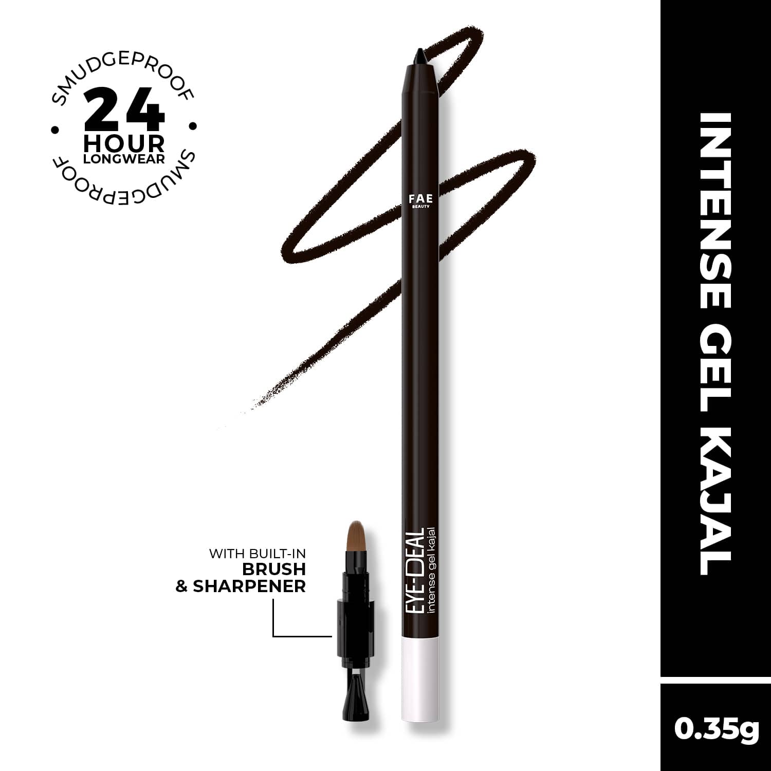 FAE BEAUTY | FAE BEAUTY Eye-Deal Intense Gel Kajal With Sharpener & Fine Bristle Brush Shade - Black Sesame (0.35 g)