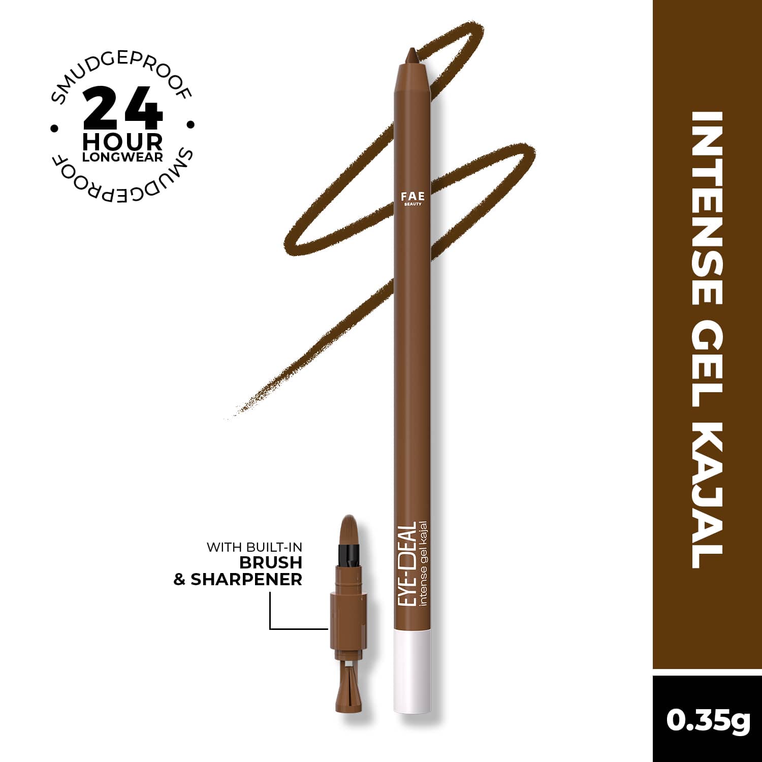 FAE BEAUTY | FAE BEAUTY Eye-Deal Intense Gel Kajal With Sharpener & Fine Bristle Brush Shade - Brown Sugar (0.35 g)