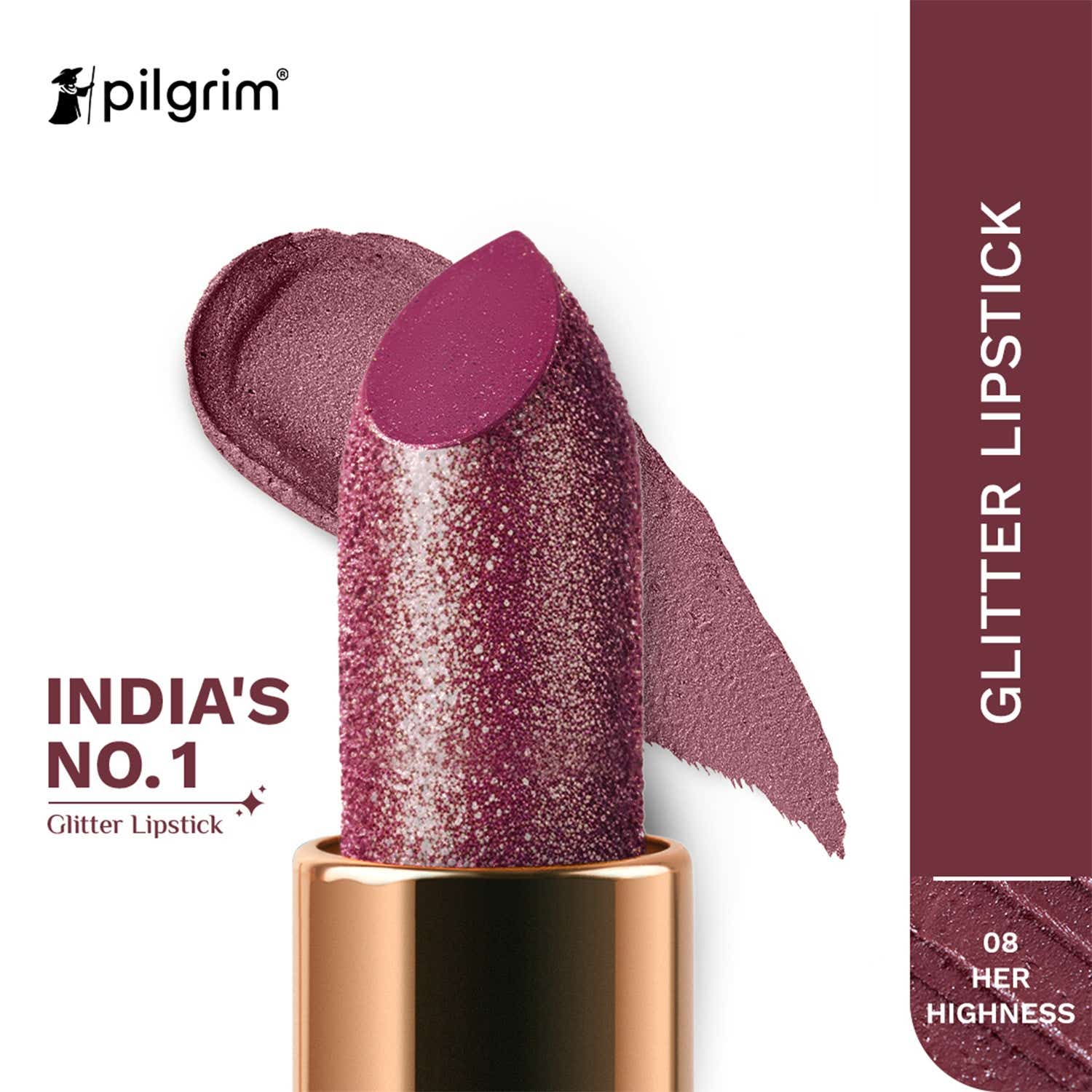 Pilgrim | Pilgrim Glitter Lipstick Luxurious 3D Glitter Formula With Matte Finish - 08 Her Highness (4.2 g)