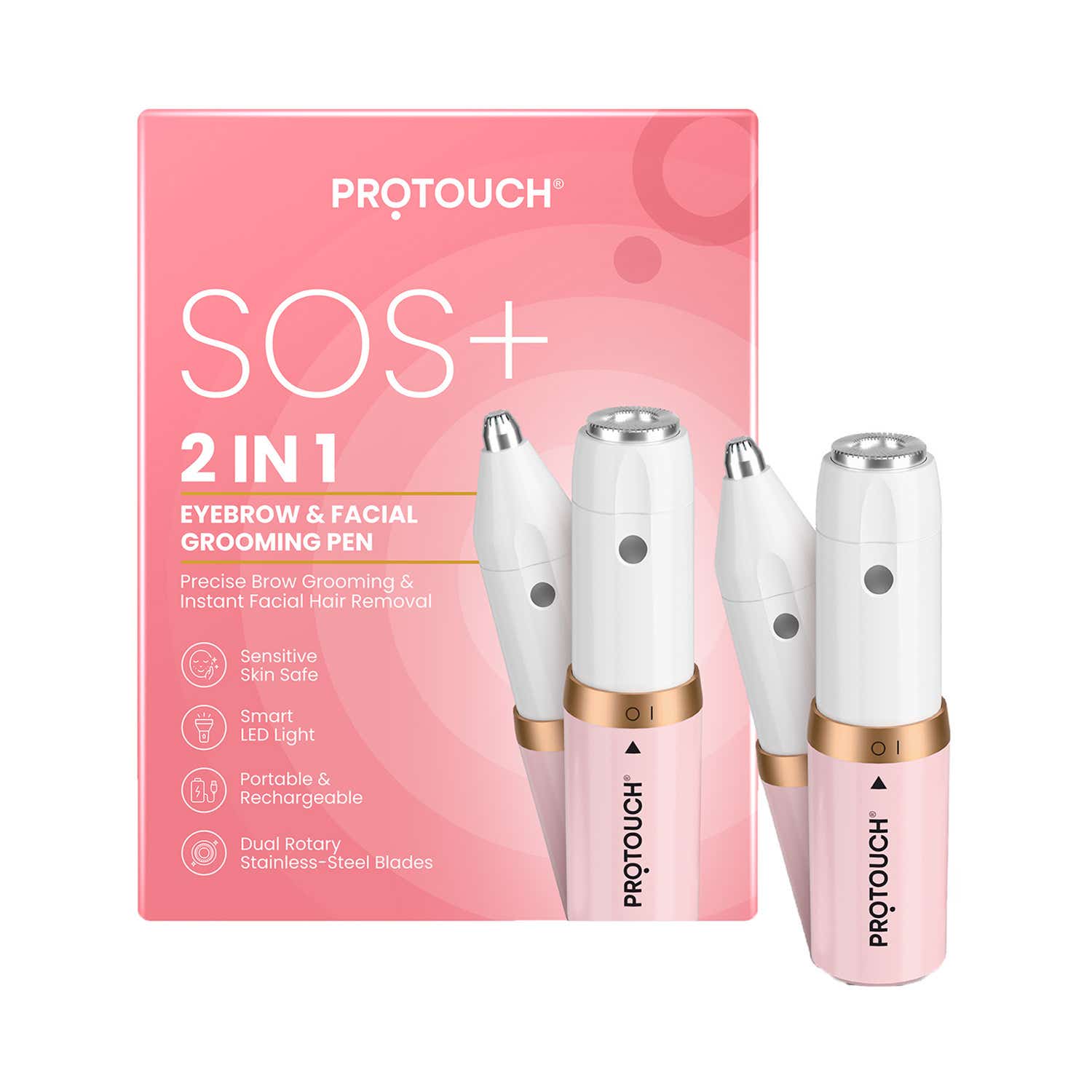 Protouch | Protouch SOS+ 2 IN 1 Eyebrow & Facial Grooming Pen - Pink