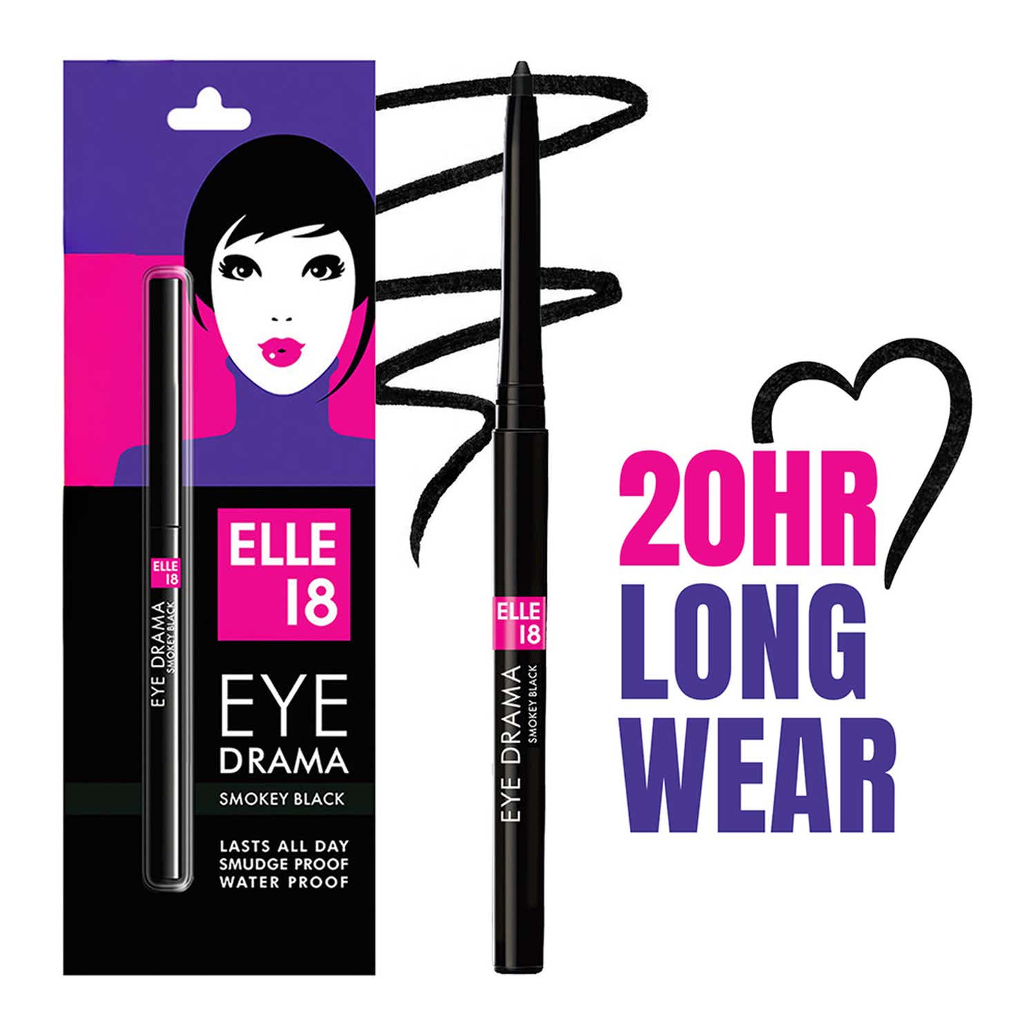 Elle 18 | Elle18 Eye Drama Kajal, Matte Finish,Smudge proof & Water proof Kajal,Smokey Black - (0.35 g)