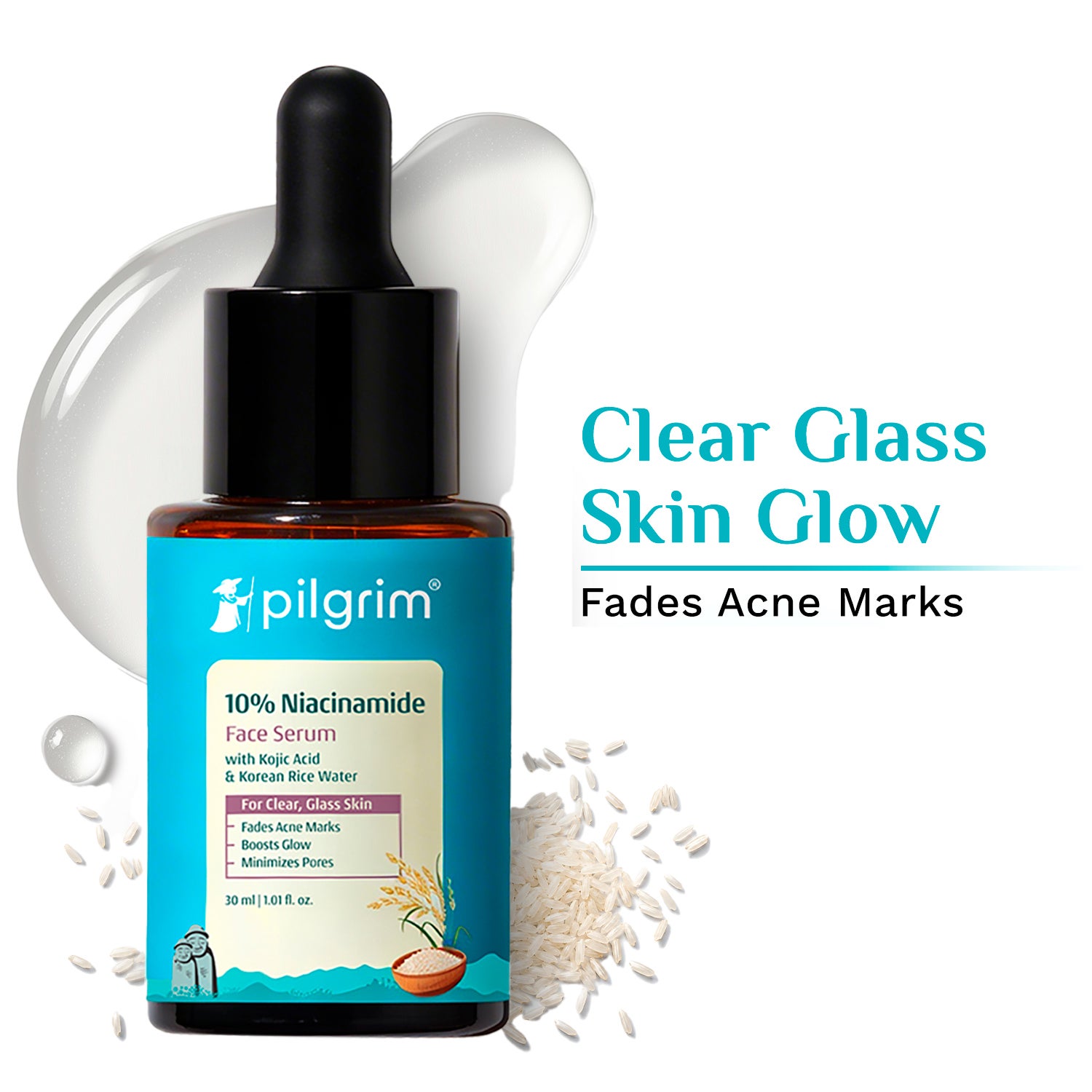 Pilgrim 10% Niacinamide with Kojic Acid & Korean Rice Water Face Serum For Clear & Glass Skin (30 ml)