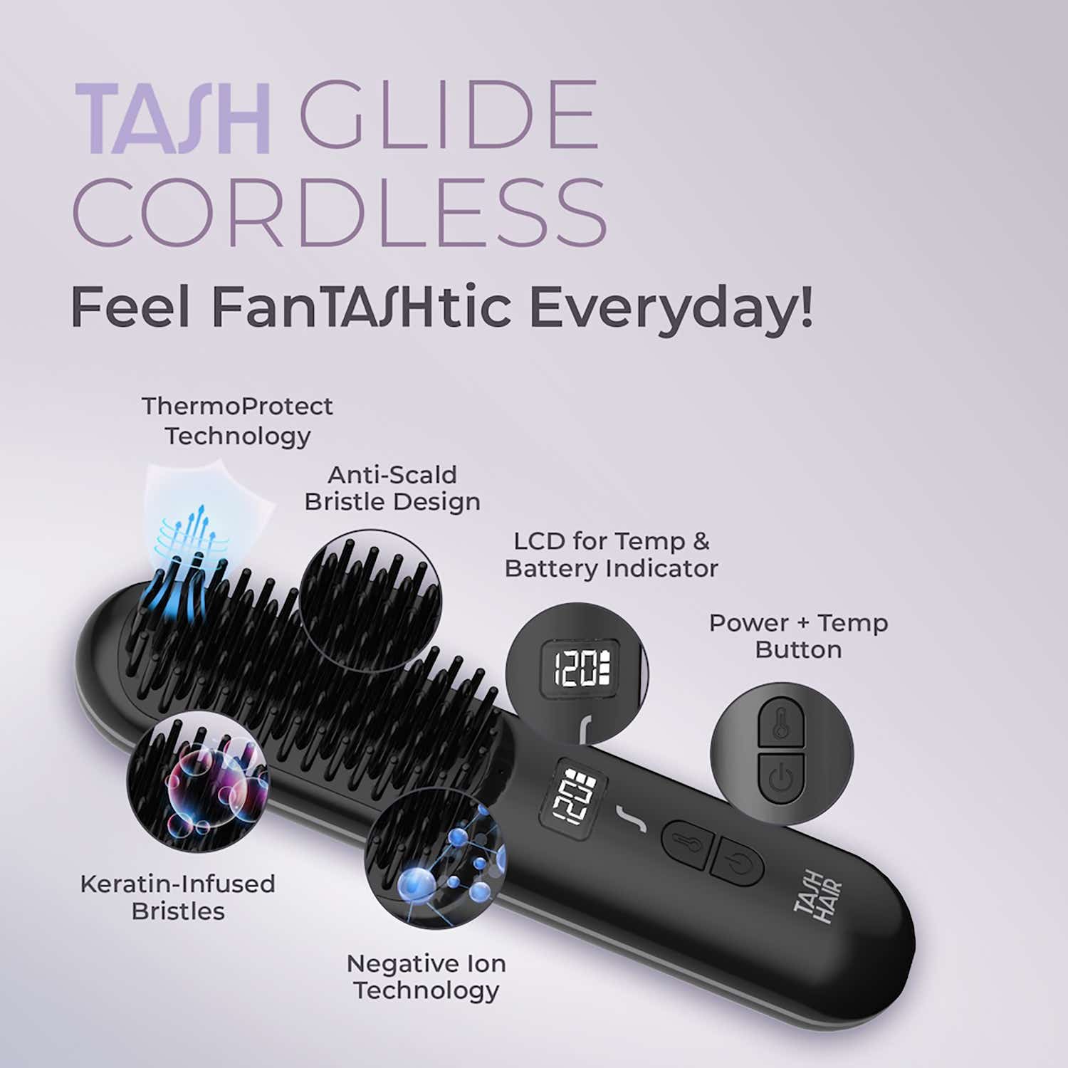 Buy Tash Hair Glide Cordless Hair Straightener Brush Noir (1 Pcs