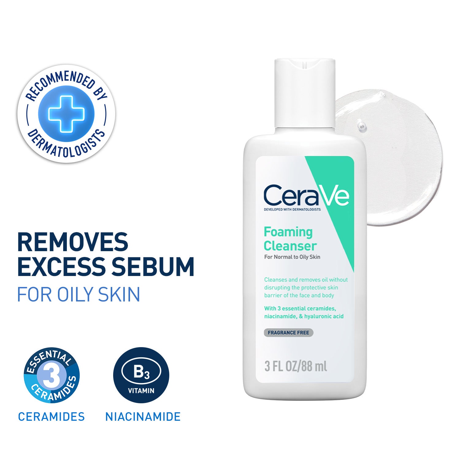CeraVe Foaming Cleanser Face Wash For Oily Skin (88 ml)
