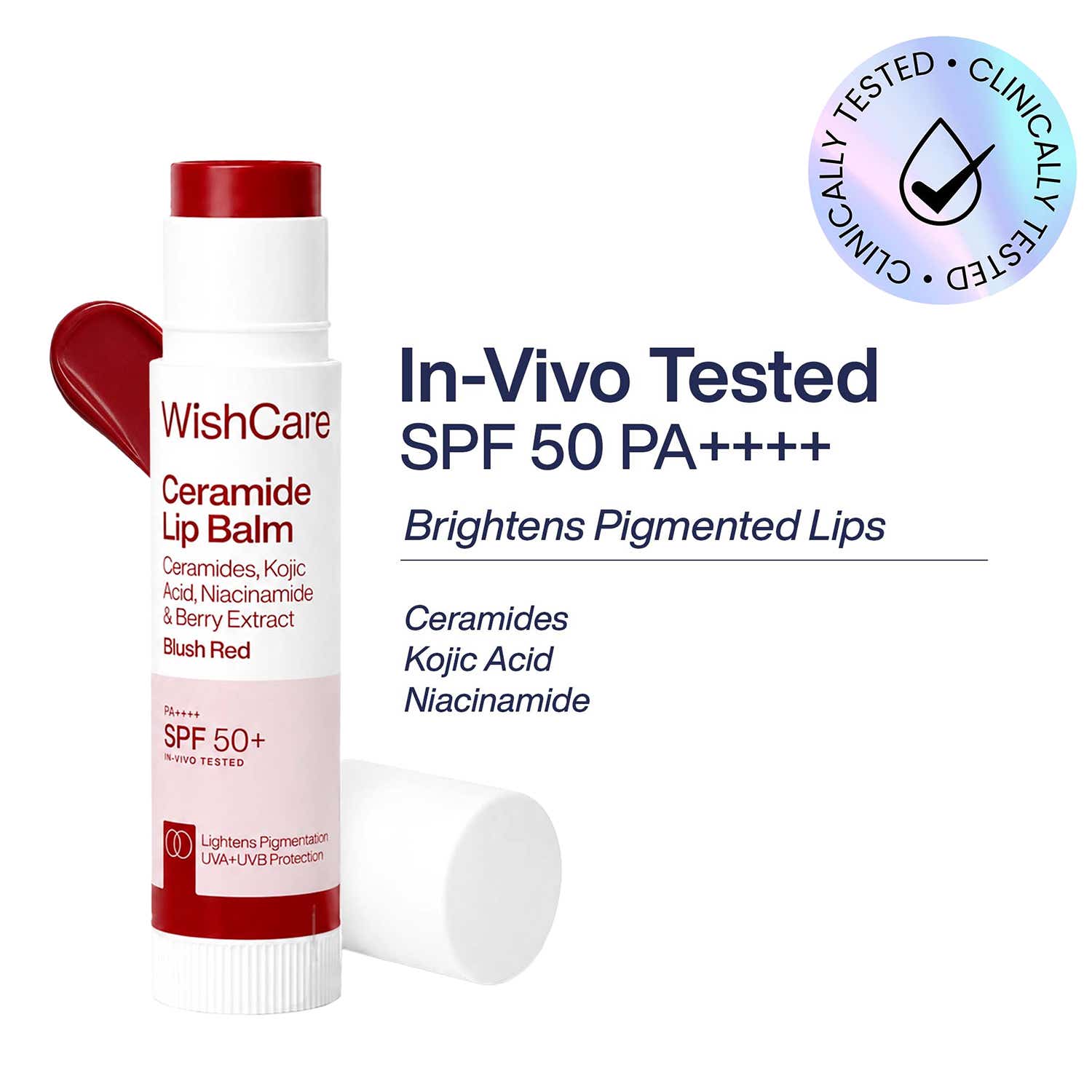 WishCare | WishCare Tinted Ceramide Lip Balm with SPF50 PA++++ Kojic Acid & Niacinamide - Blush Red (5 g)