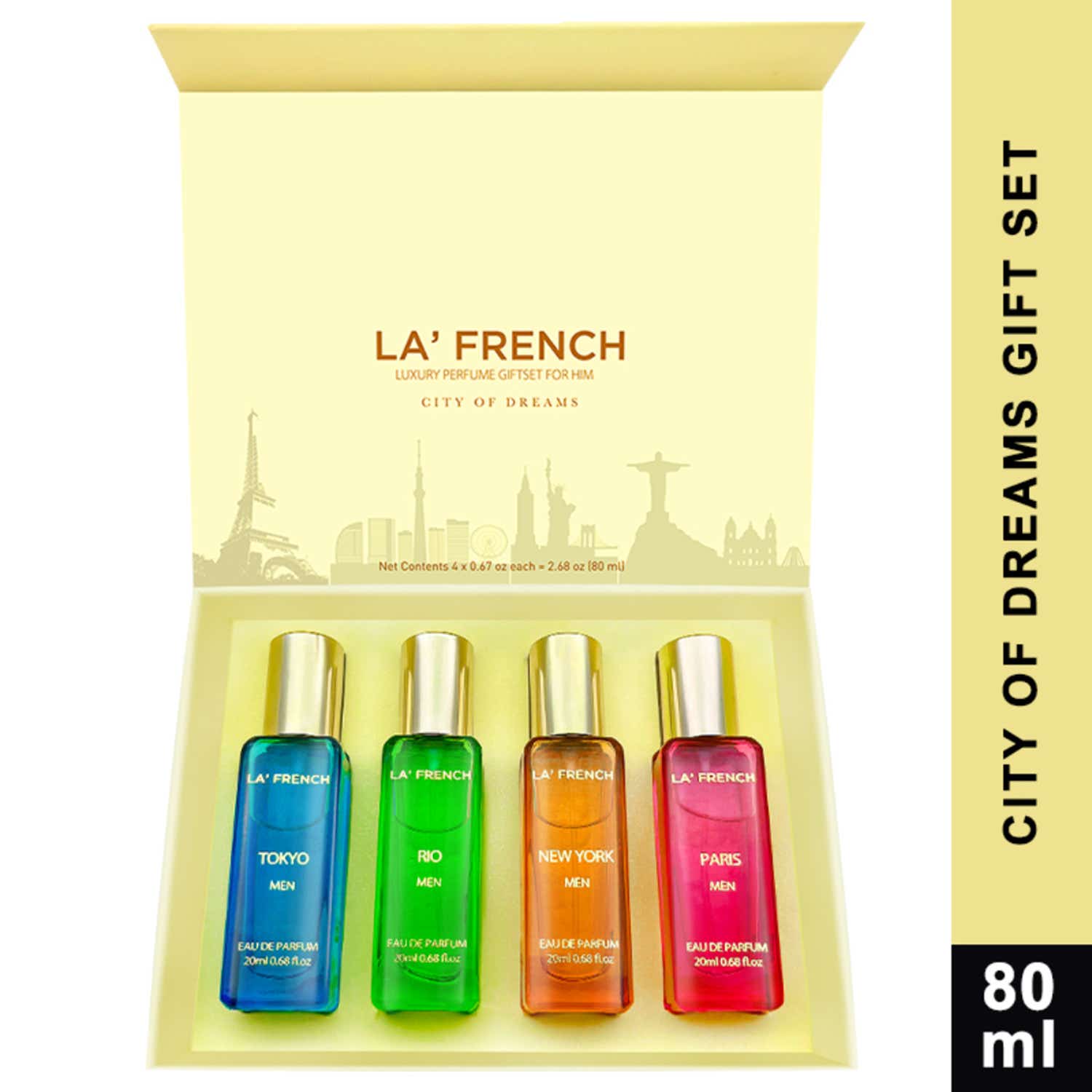 LA' French | LA' French Tokyo, Rio, New York, Paris City Of Dream Luxury Perfume Gift Set For Him (4Pcs)