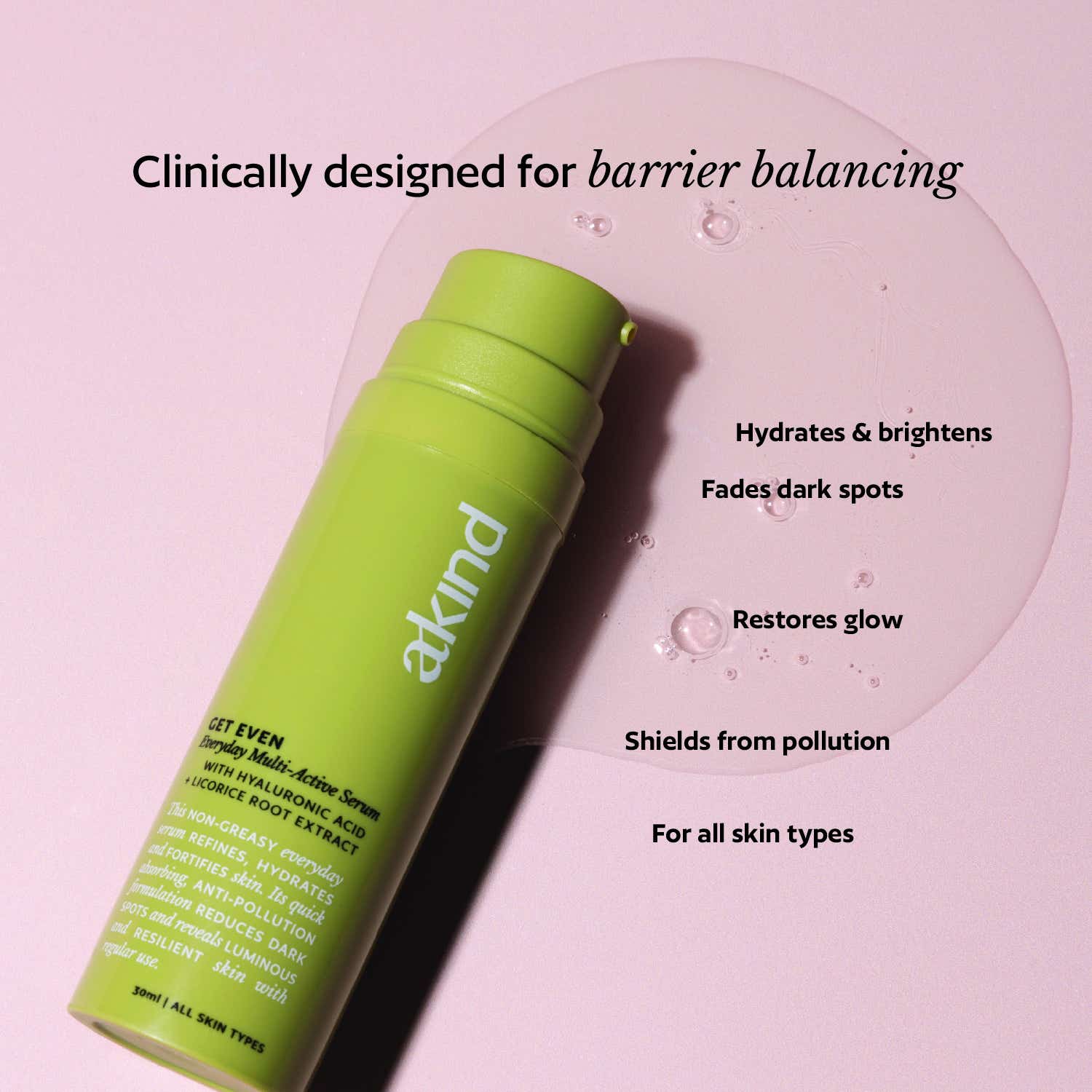 Akind | Akind Get Even Multi-Active Serum Mini (16.8ml), Soothing, Pollution Shield with Polyglutamic Acid