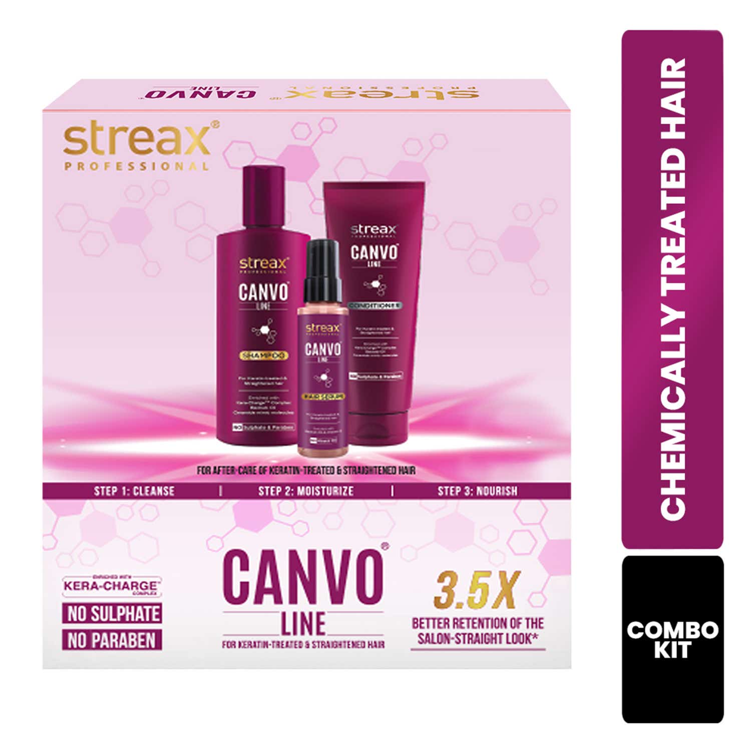 Streax Professional | Streax Professional Canvoline Straightening Post Care Kit Combo (3Pcs)