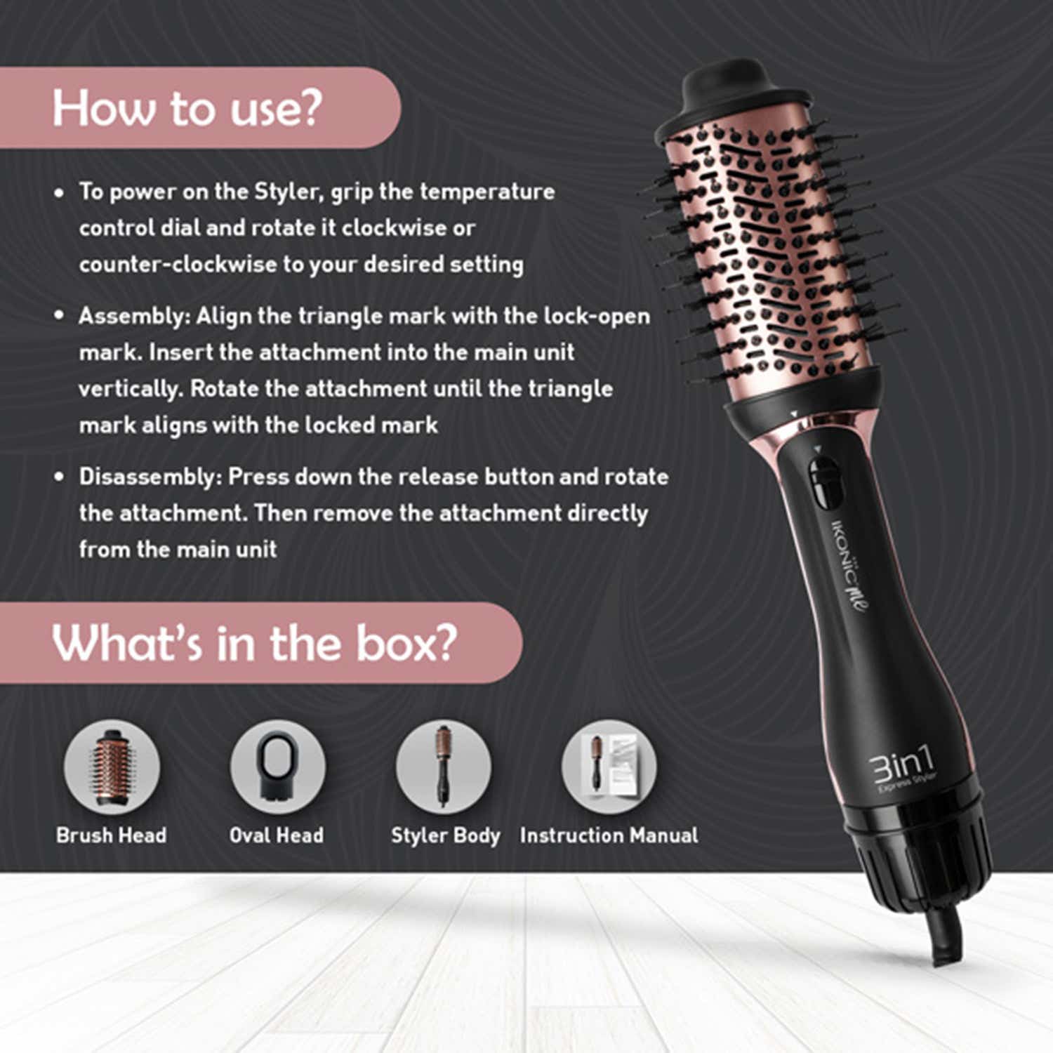 Ikonic Me 3 in 1 Express Styler - Black & Rosegold 1 Pieces - Image 8