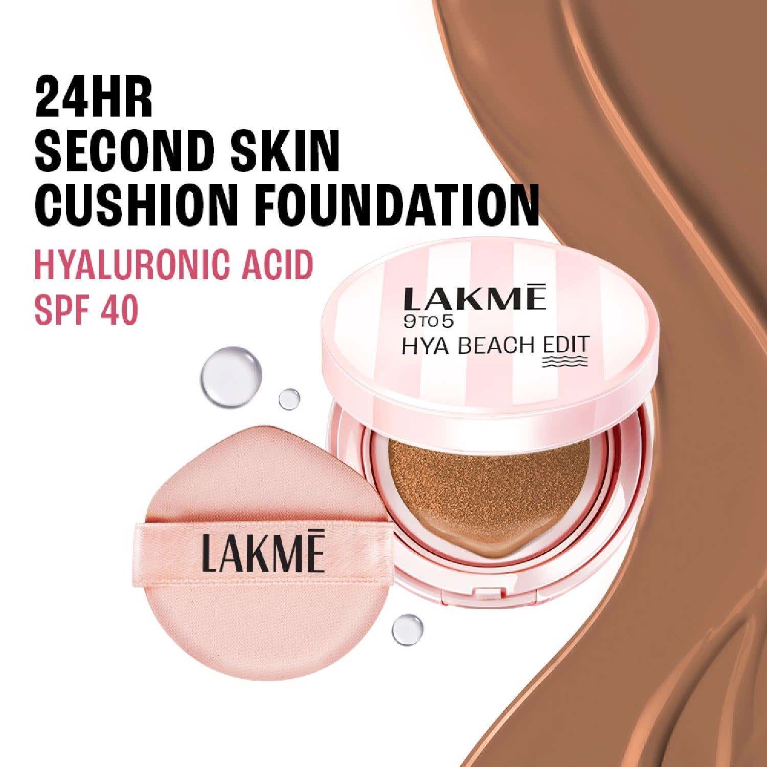 Lakme | Lakme 9to5 Hya Beach Edit Cushion Foundation, SPF40, Full Matte Coverage, C 390-Cool Cocoa, (12 g)