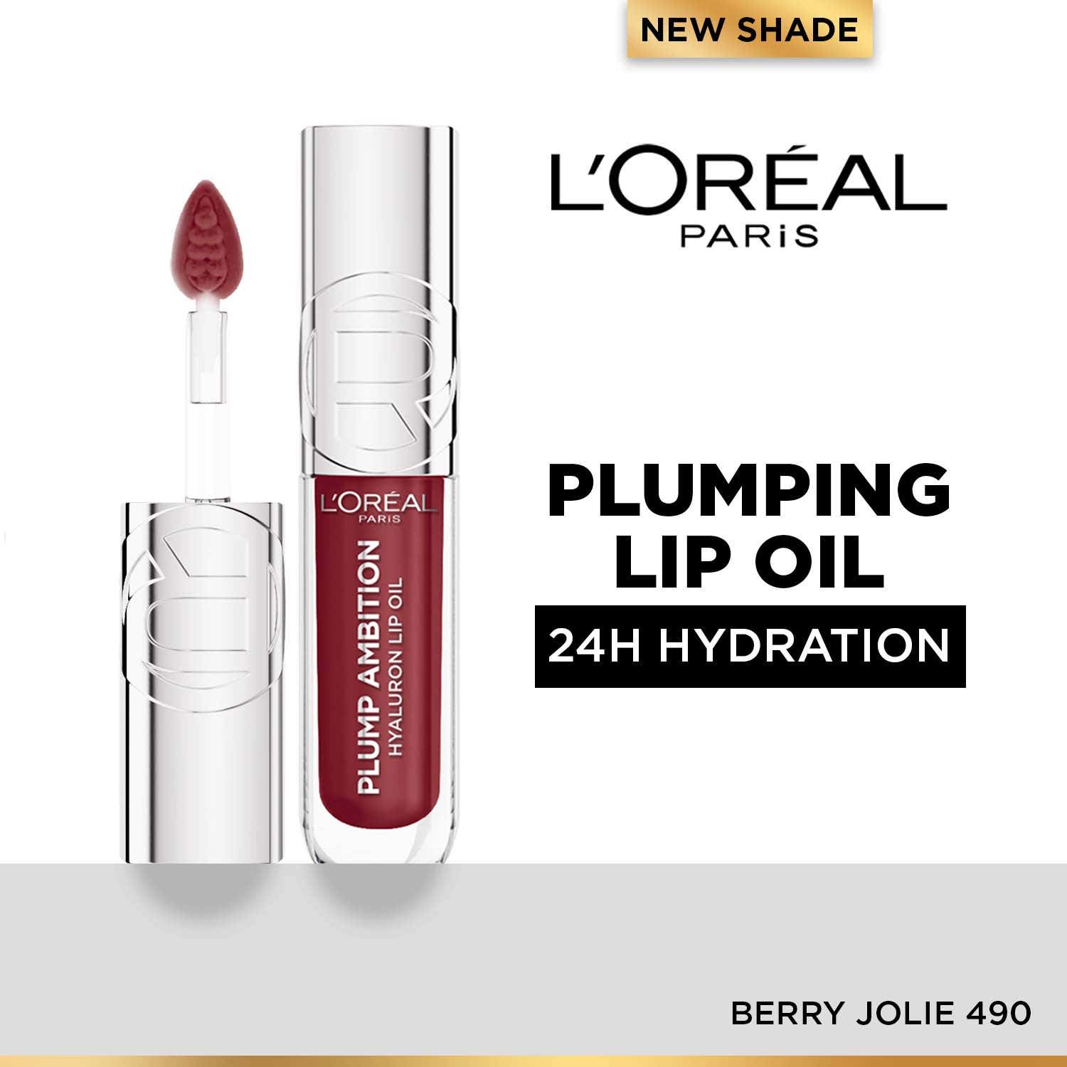 L'Oreal Paris | L'Oreal Paris Plump Ambition Hyaluron Lip Oil For Fuller, Bouncier Lips - 490 Berry Jolie (5 ml)