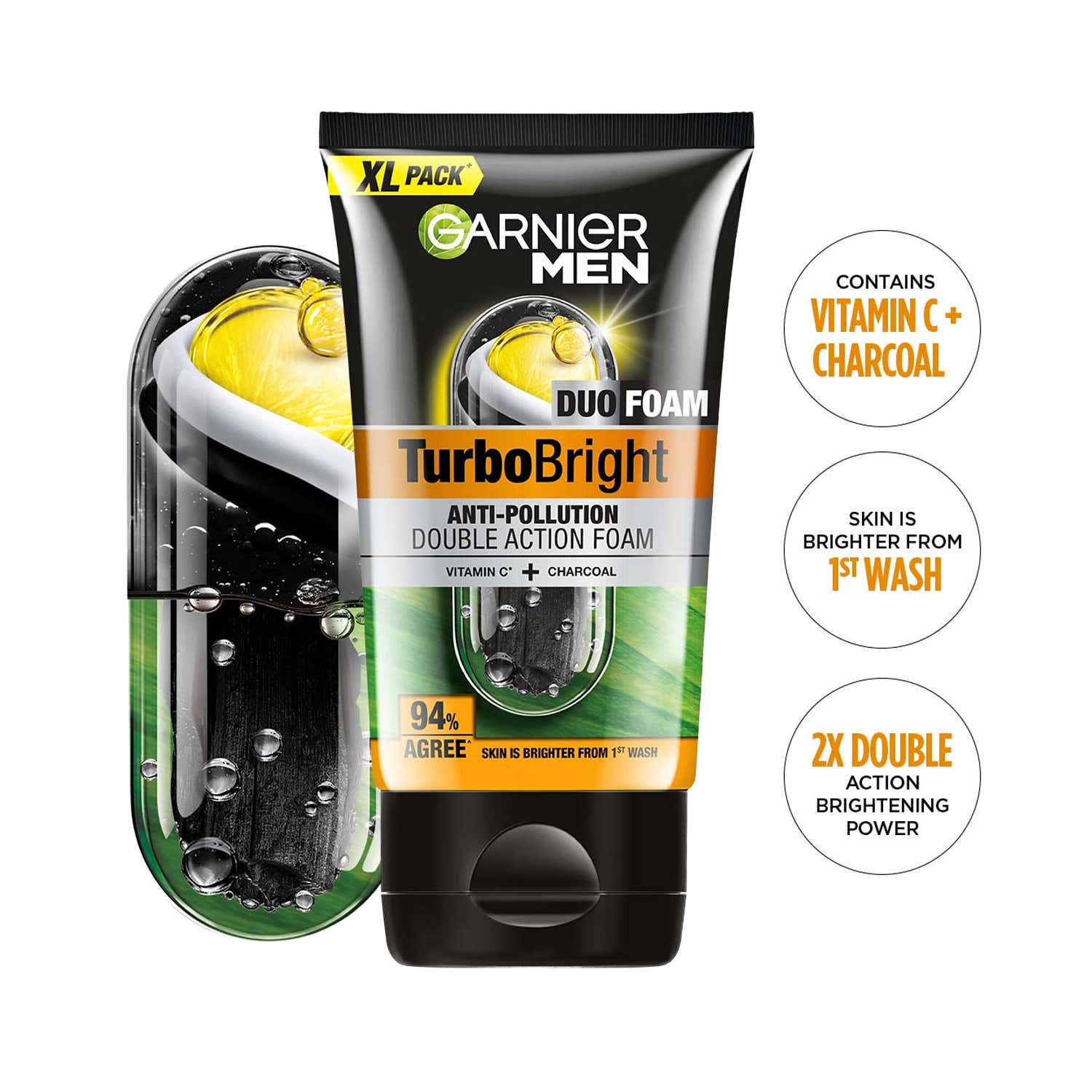 Garnier | Garnier Men Power White Double Action Charcoal Face Wash (150g)