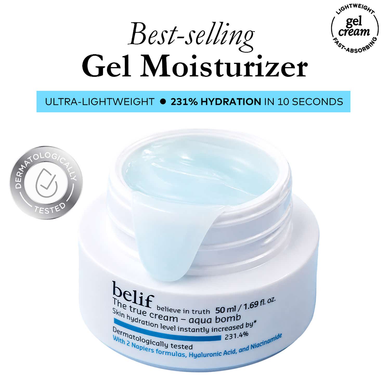 Belif | Belif The True Cream Aqua Bomb-Vegan Korean Gel Moisturizer with Niacinamide & Hyaluronic Acid(50 ml)