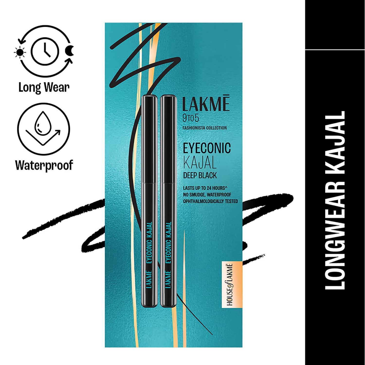 Lakme | Lakme 9 to 5 Eyeconic Kajal Twin Pack Lasts upto 24hrs - Deep Black (2 pcs)