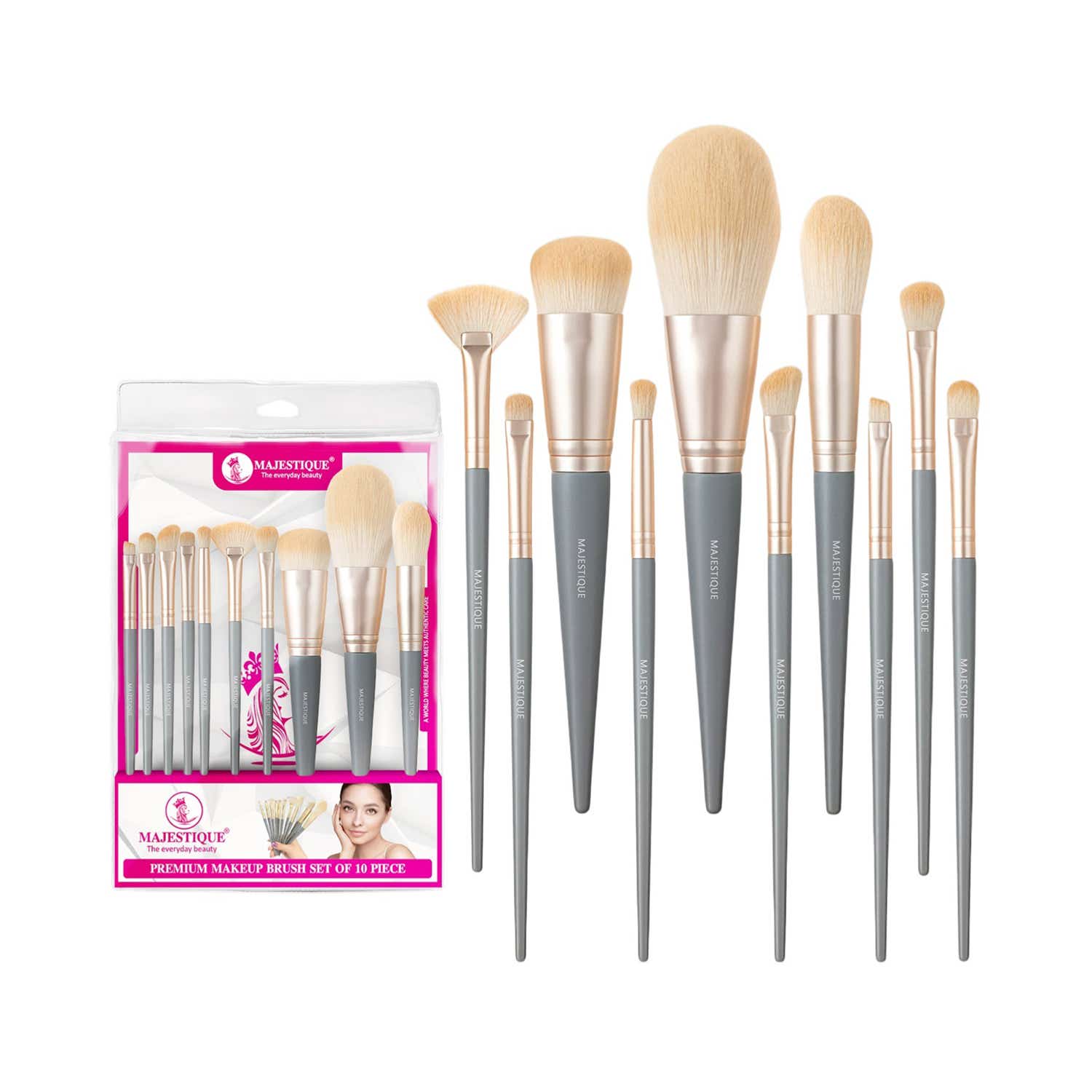 Majestique | Majestique Premium Face Makeup Brush Set with Soft Bristles (10 pcs)