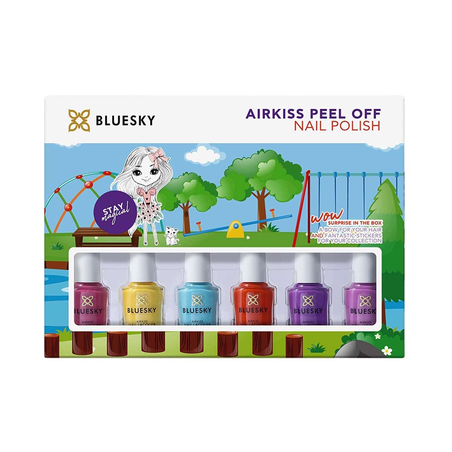 BLUESKY | BLUESKY Kid Nail Varnish Winter Airkiss Peel-Off Polish Kit with Stickers (6 pcs)