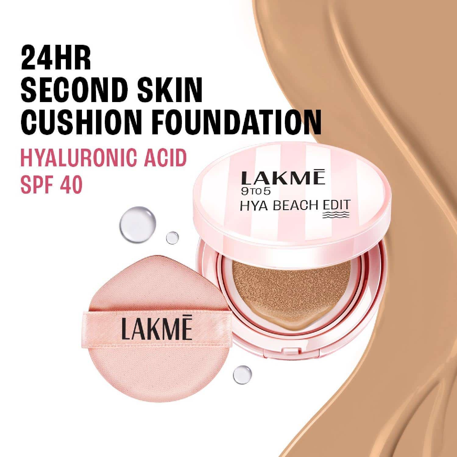 Lakme | Lakme 9to5 Hya Beach Edit Cushion Foundation, SPF40, Full Matte Coverage,N 200-Neutral Nude (12 g)