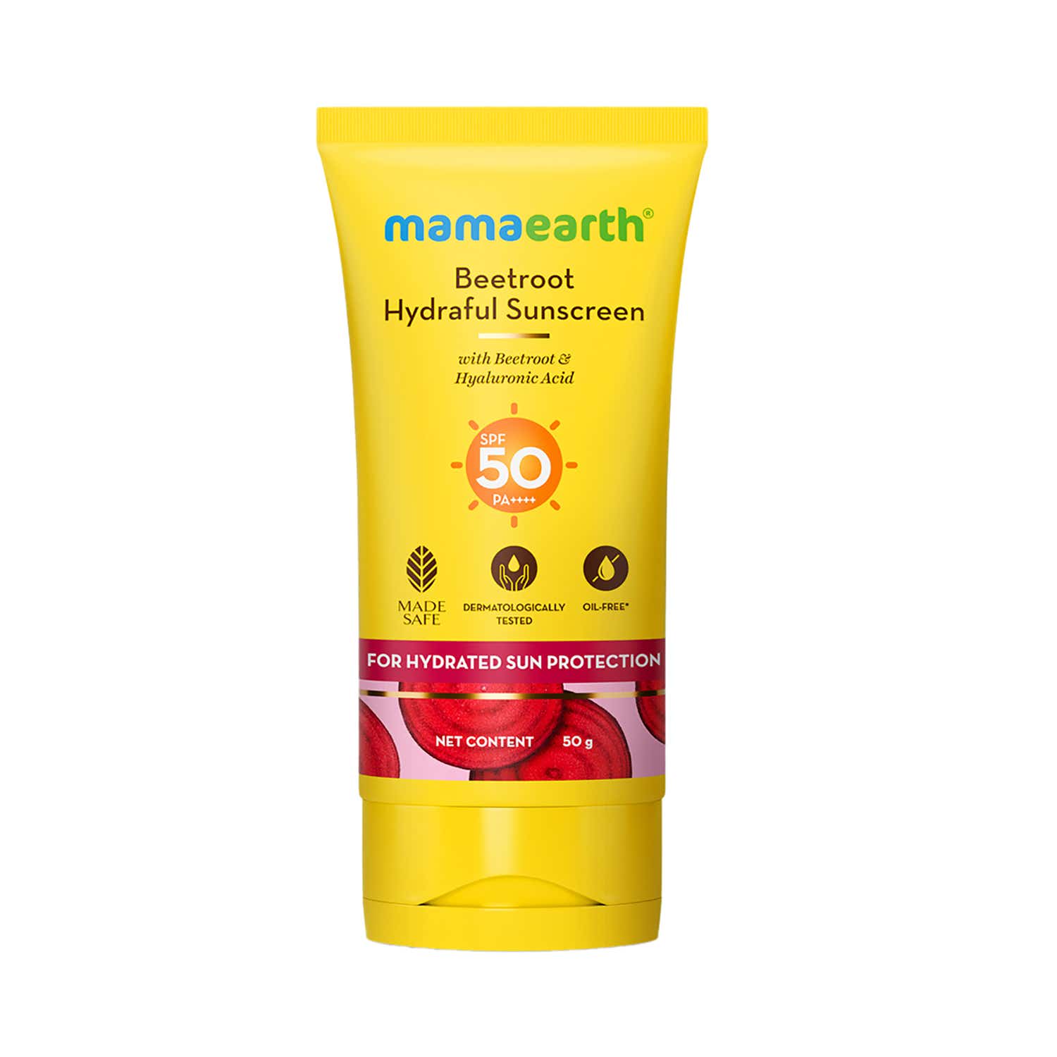 Mamaearth | Mamaearth Beetroot Hydraful Sunscreen with Hyaluronic Acid & Tan Protection SPF 50 PA++++ (50 g)