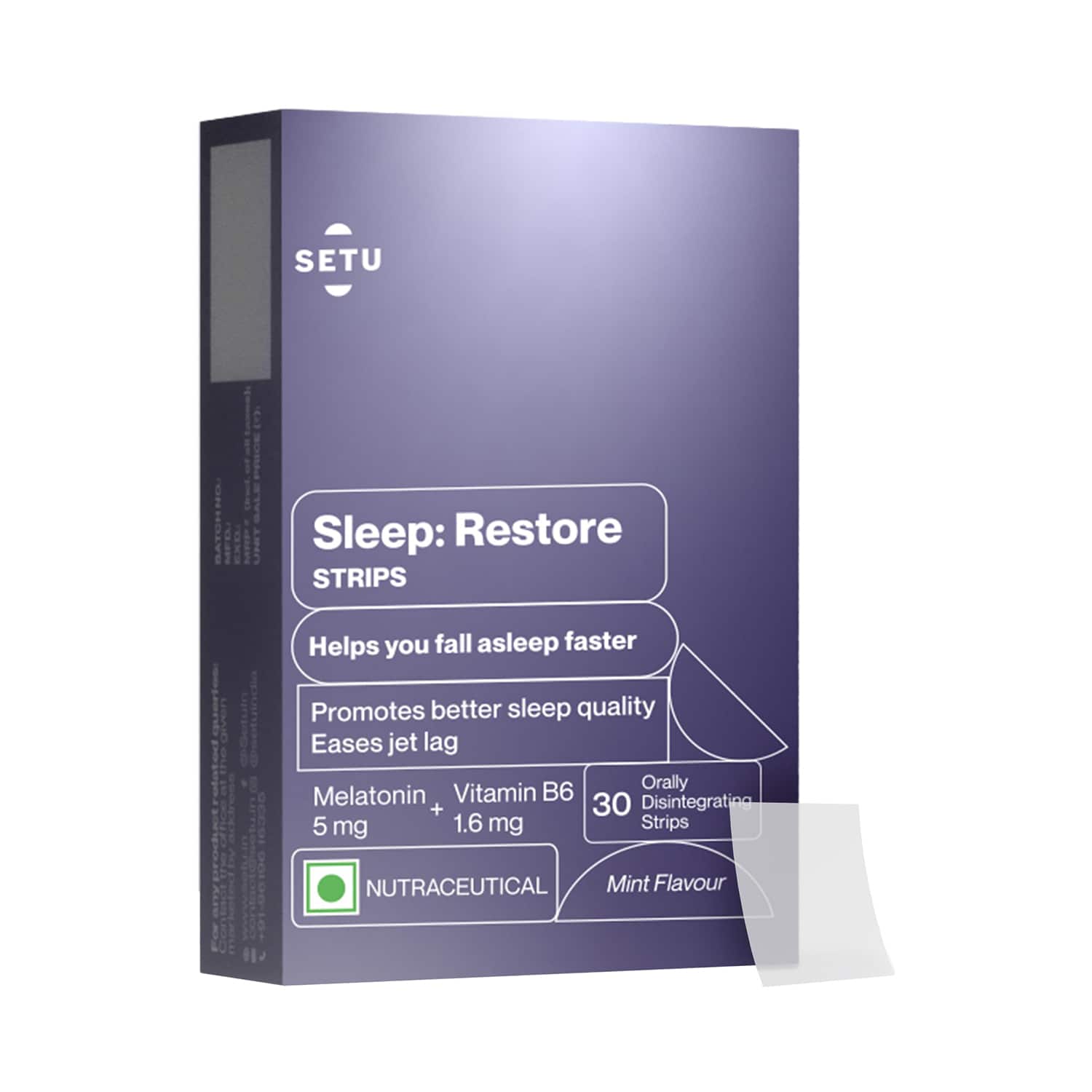 Setu | Setu Sleep Restore Melatonin 5mg Orally Dissolving Strips with Vitamin B6 for Sleep & Relaxation