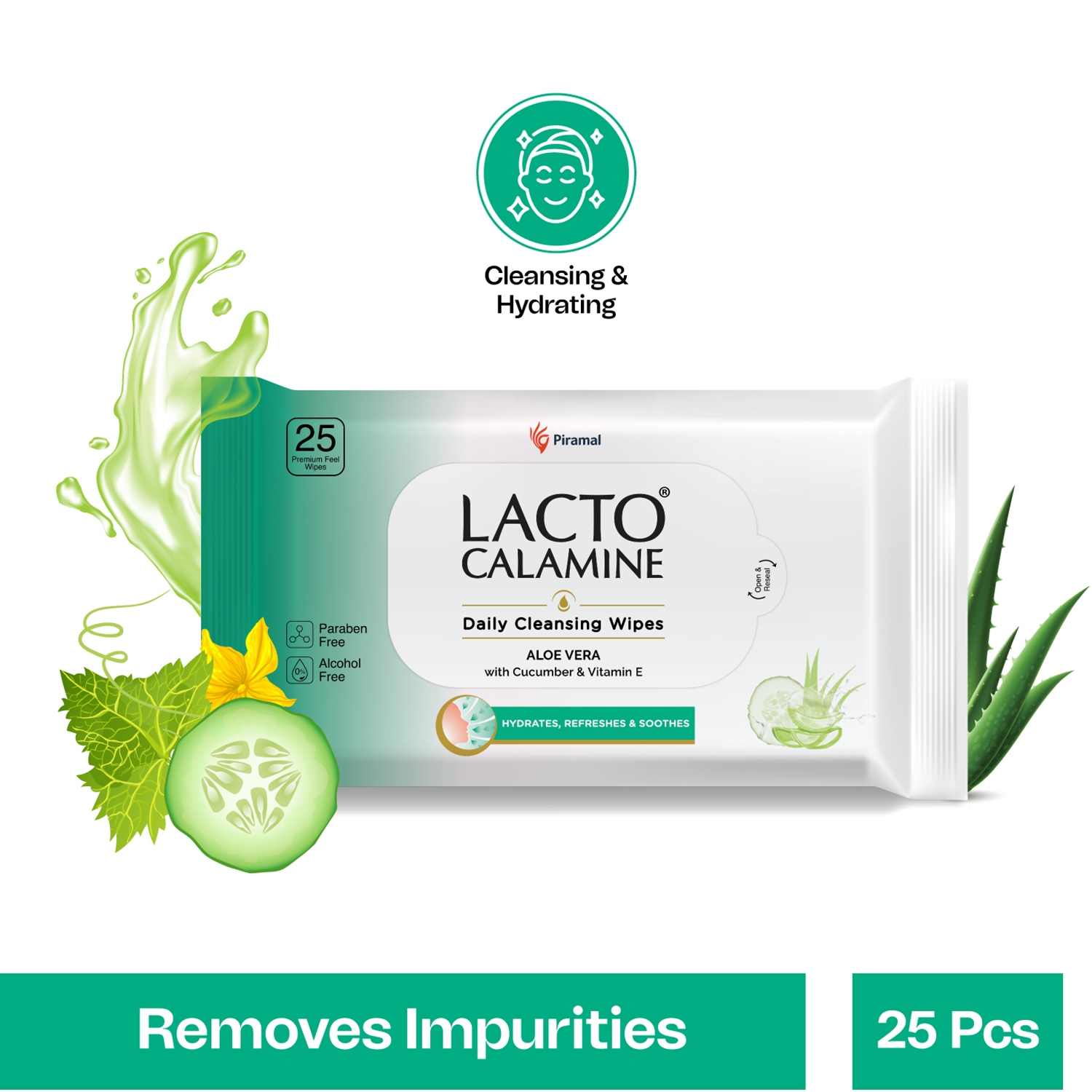 Lacto Calamine | Lacto Calamine Daily Cleansing Face-Makeup Wet Wipes With Aloe Vera, Cucumber & Vitamin E-PO1 (25Pcs)