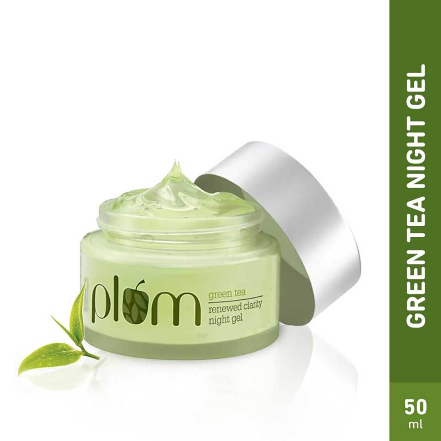 Plum | Plum Green Tea Renewing Night Gel, Glycolic Acid-Fights Acne For Clear, Oil-Free, Hydrated Skin(50g)